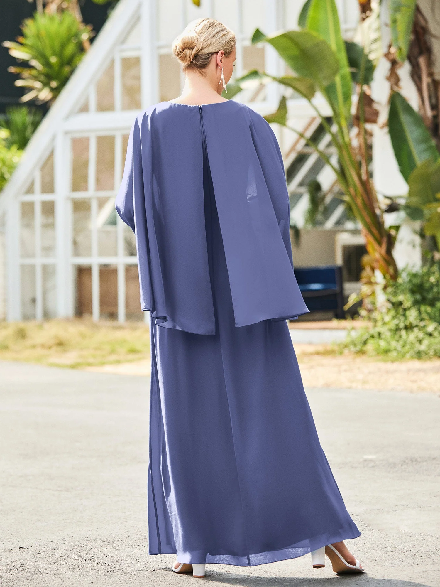 A-Linie Chiffon Kleid mit Schal Cape Periwinkleblau - Image 2