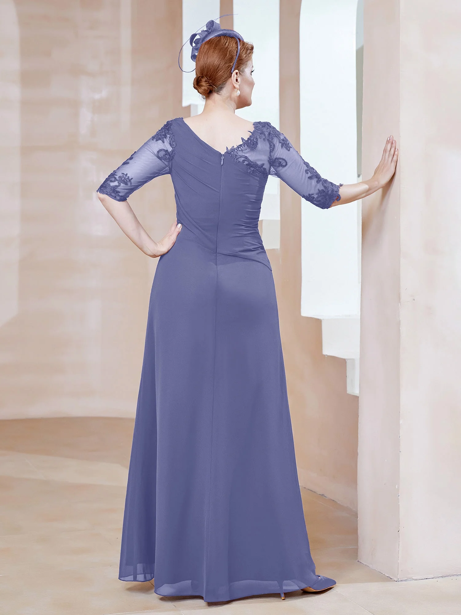 A-Linie Kleid mit V-Ausschnitt und Rüschen Periwinkleblau Übergröße - Image 2