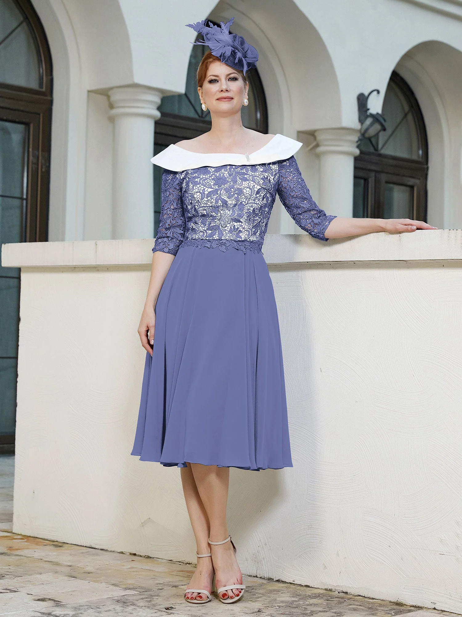 A-Linie Scoop Tee-Länge Chiffon Kleid Periwinkleblau