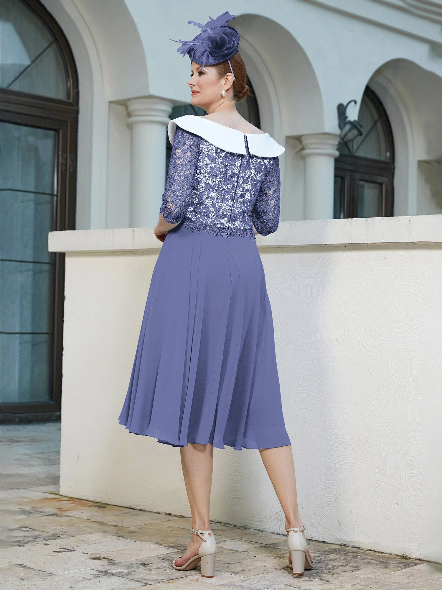 A-Linie Scoop Tee-Länge Chiffon Kleid Periwinkleblau - Image 2