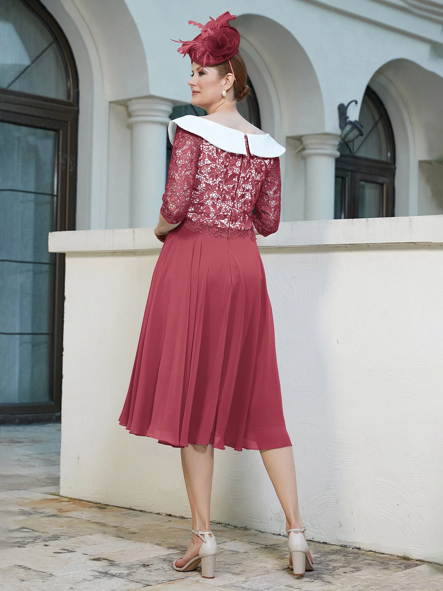 A-Linie Scoop Tee-Länge Chiffon Kleid Zimtrose - Image 2