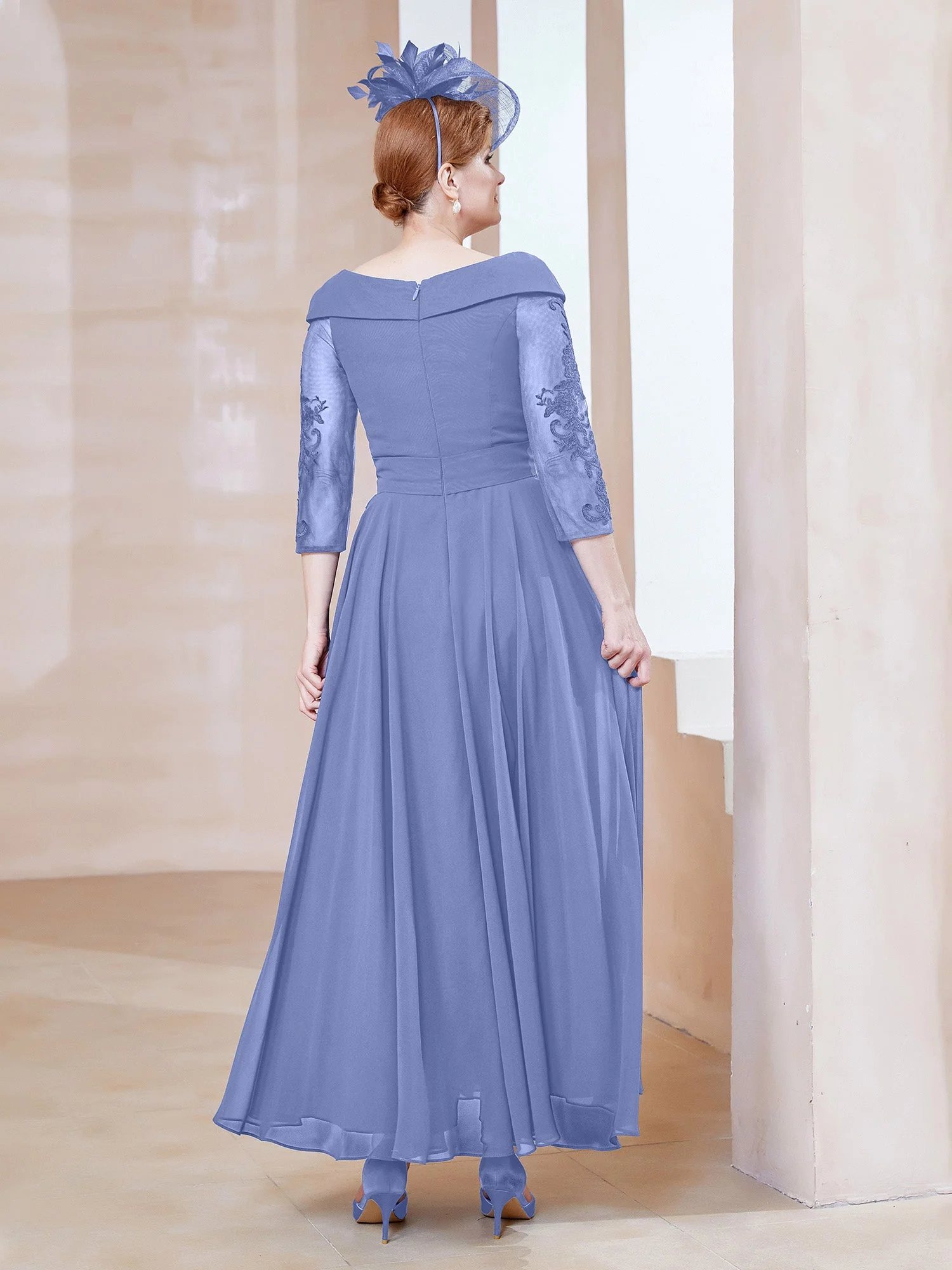 A-Linie V-Ausschnitt Applique Chiffon Kleid Periwinkleblau Übergröße - Image 2