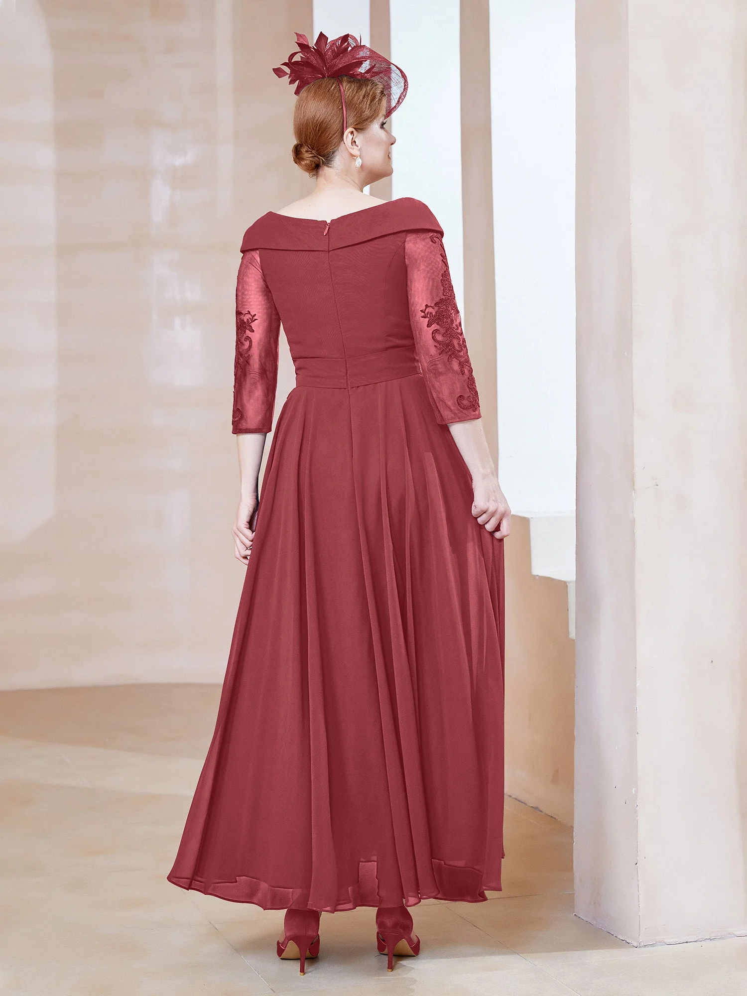 A-Linie V-Ausschnitt Applique Chiffon Kleid Zimtrose Übergröße - Image 2