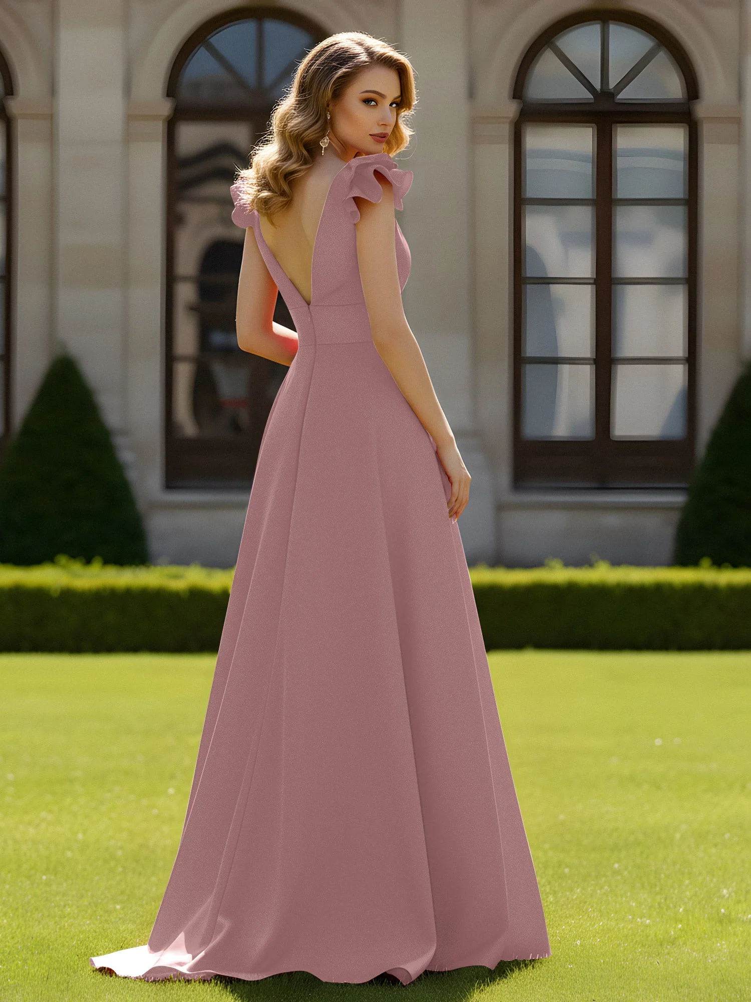A-Linien Kleid mit skulpturalem Schultervolant und V-Ausschnitt Vintage Mauve - Image 2