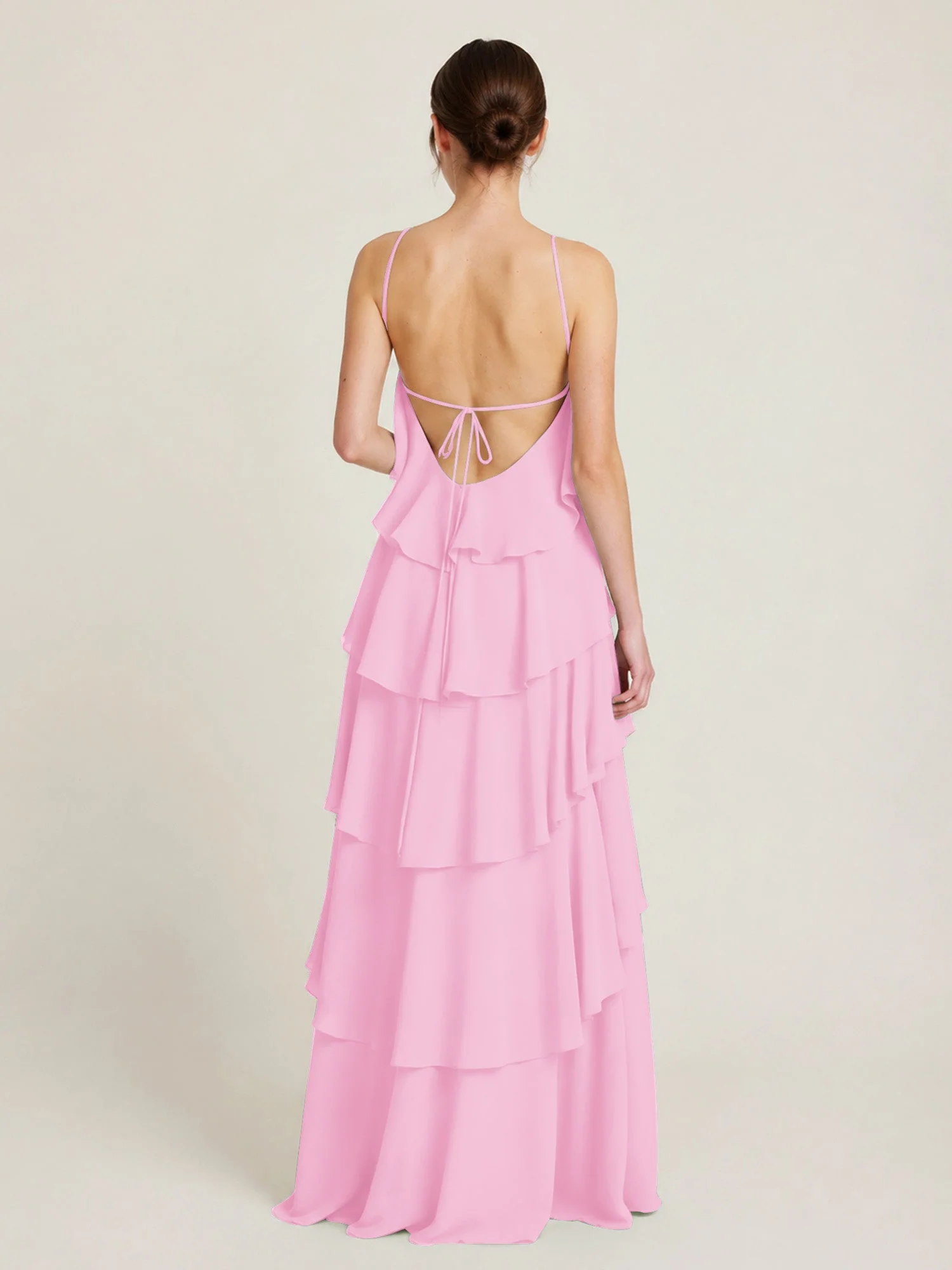 Gestuftes Chiffon Maxikleid mit Neckholder und Volants Bonbonrosa - Image 2