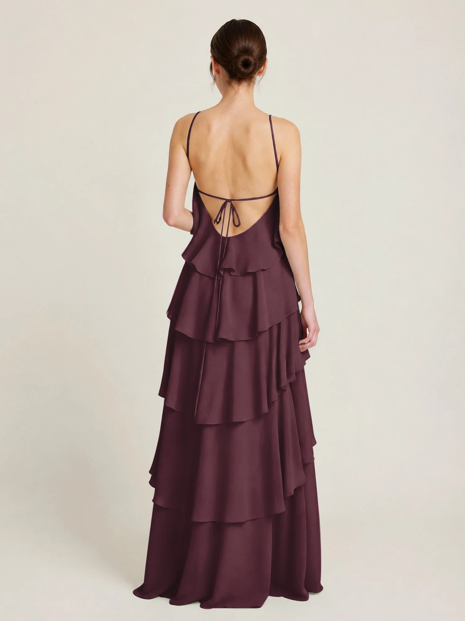Gestuftes Chiffon Maxikleid mit Neckholder und Volants Cabernet - Image 2