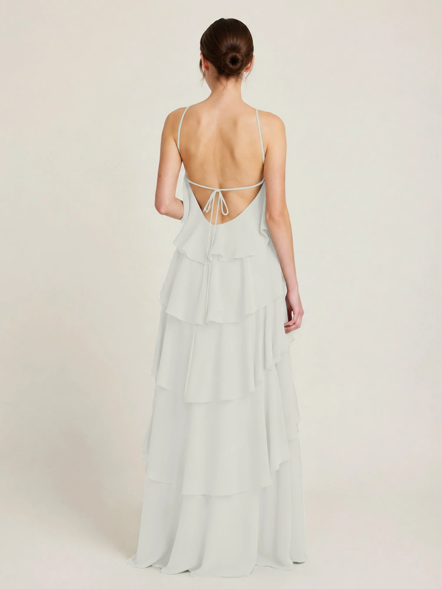 Gestuftes Chiffon Maxikleid mit Neckholder und Volants Elfenbein - Image 2