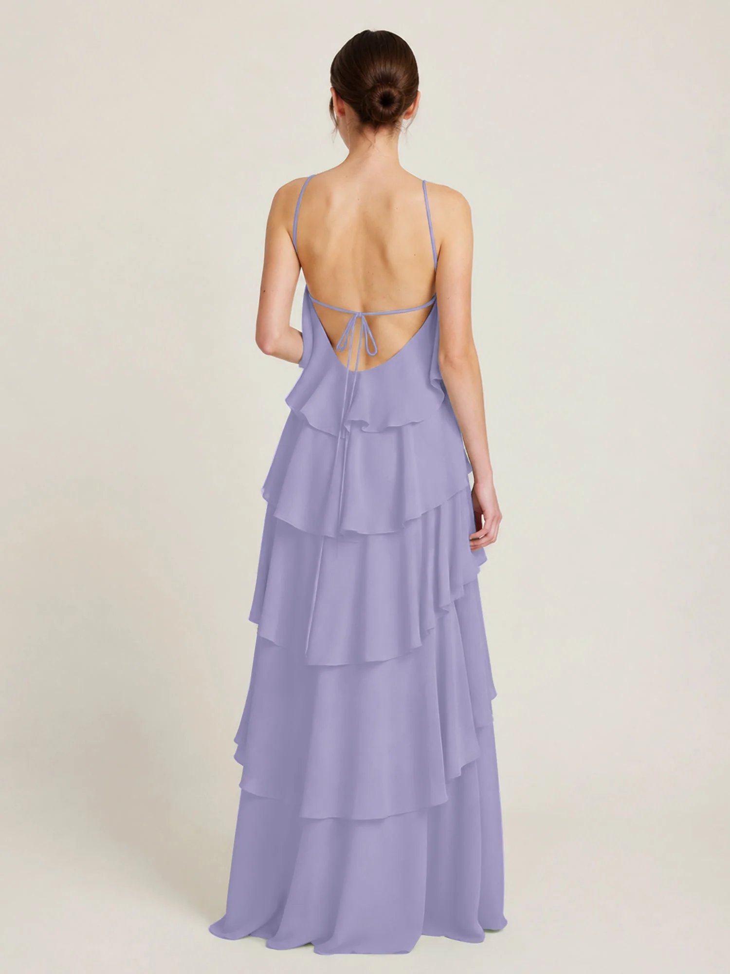 Gestuftes Chiffon Maxikleid mit Neckholder und Volants Lavendel - Image 2