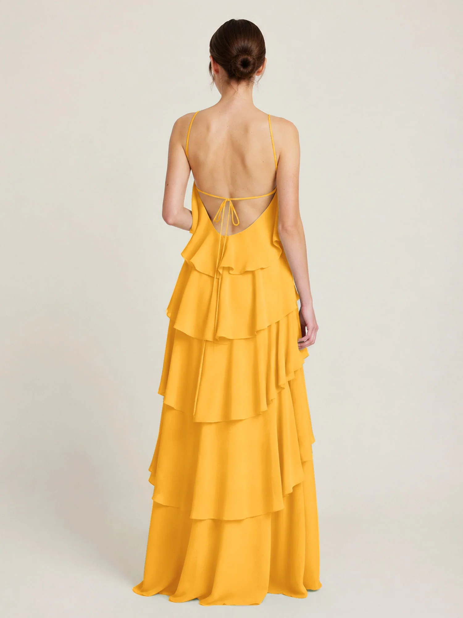 Gestuftes Chiffon Maxikleid mit Neckholder und Volants Mandarine - Image 2