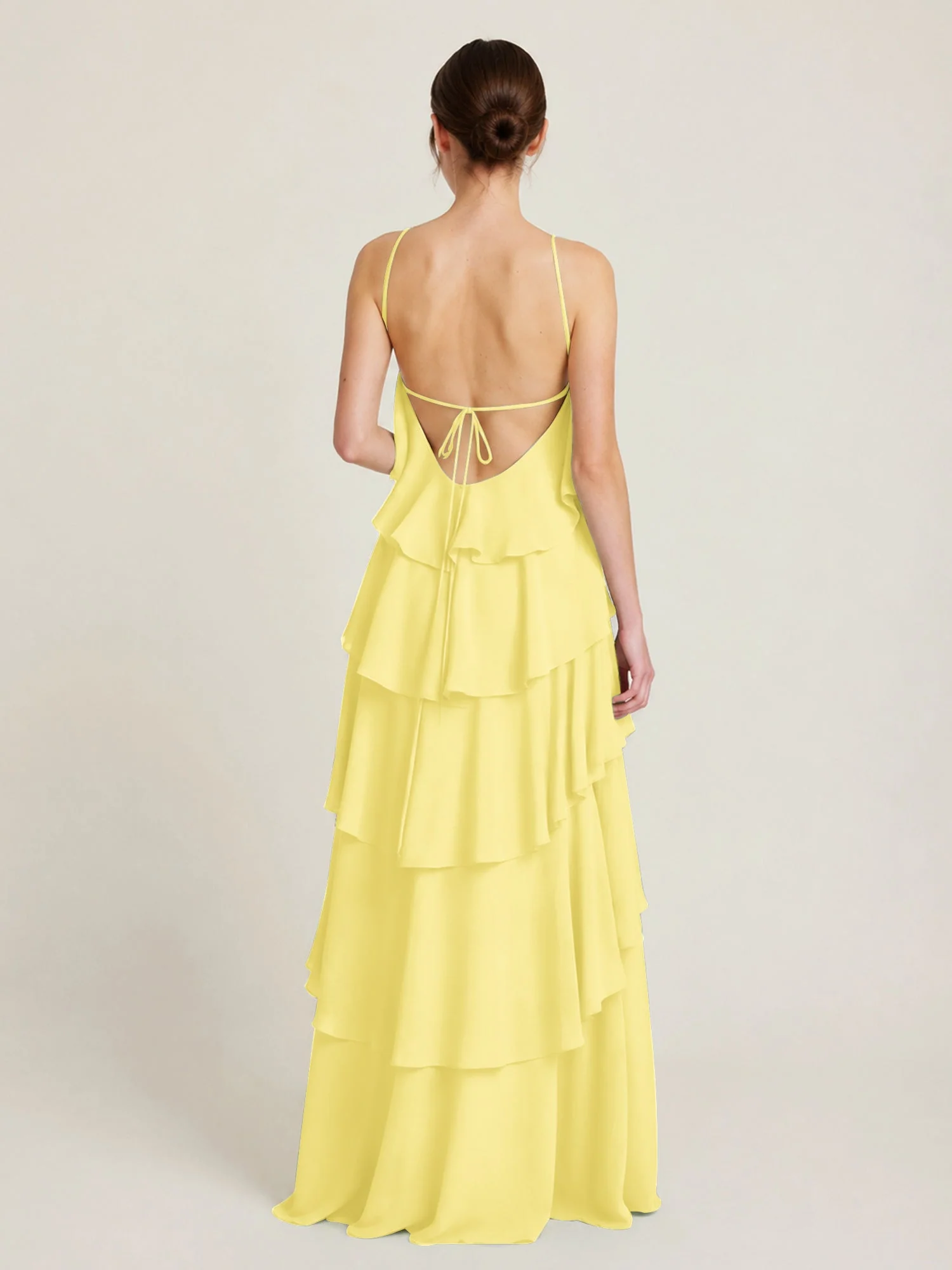 Gestuftes Chiffon Maxikleid mit Neckholder und Volants Narzisse - Image 2