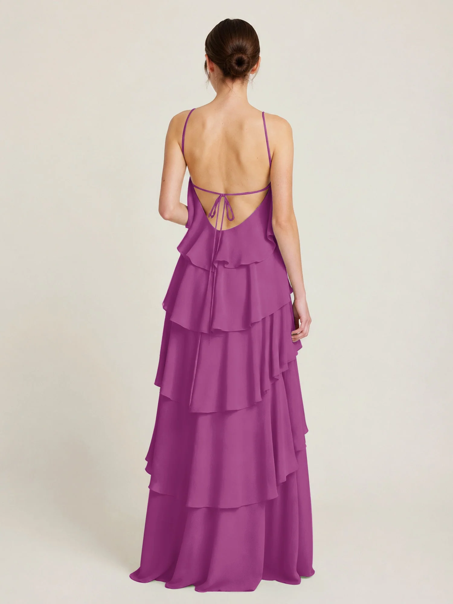 Gestuftes Chiffon Maxikleid mit Neckholder und Volants Orchidee - Image 2