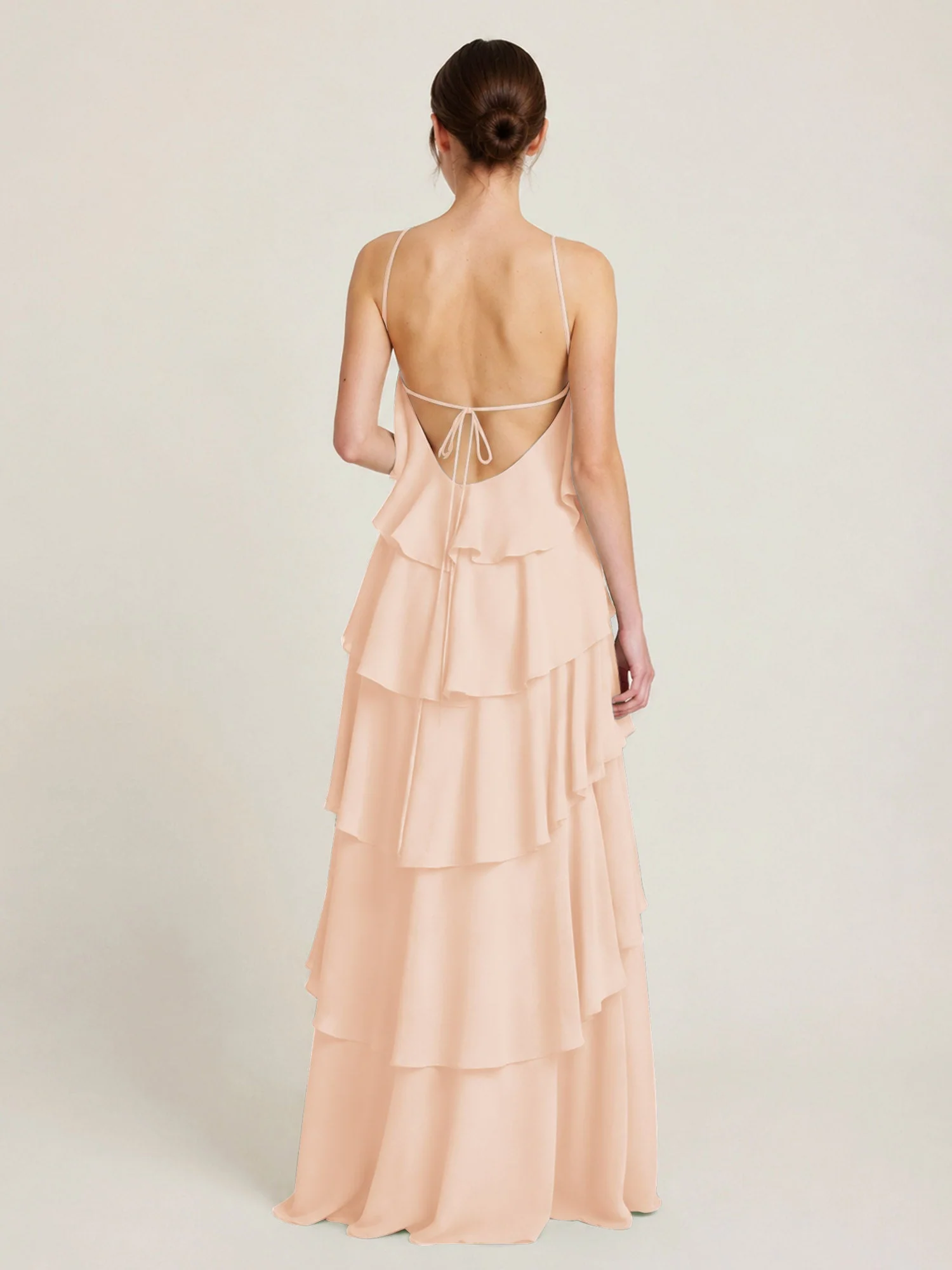 Gestuftes Chiffon Maxikleid mit Neckholder und Volants Perlrosa - Image 2