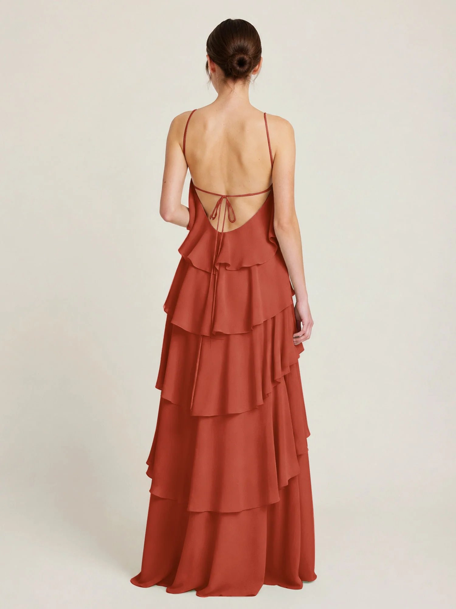 Gestuftes Chiffon Maxikleid mit Neckholder und Volants Rost - Image 2