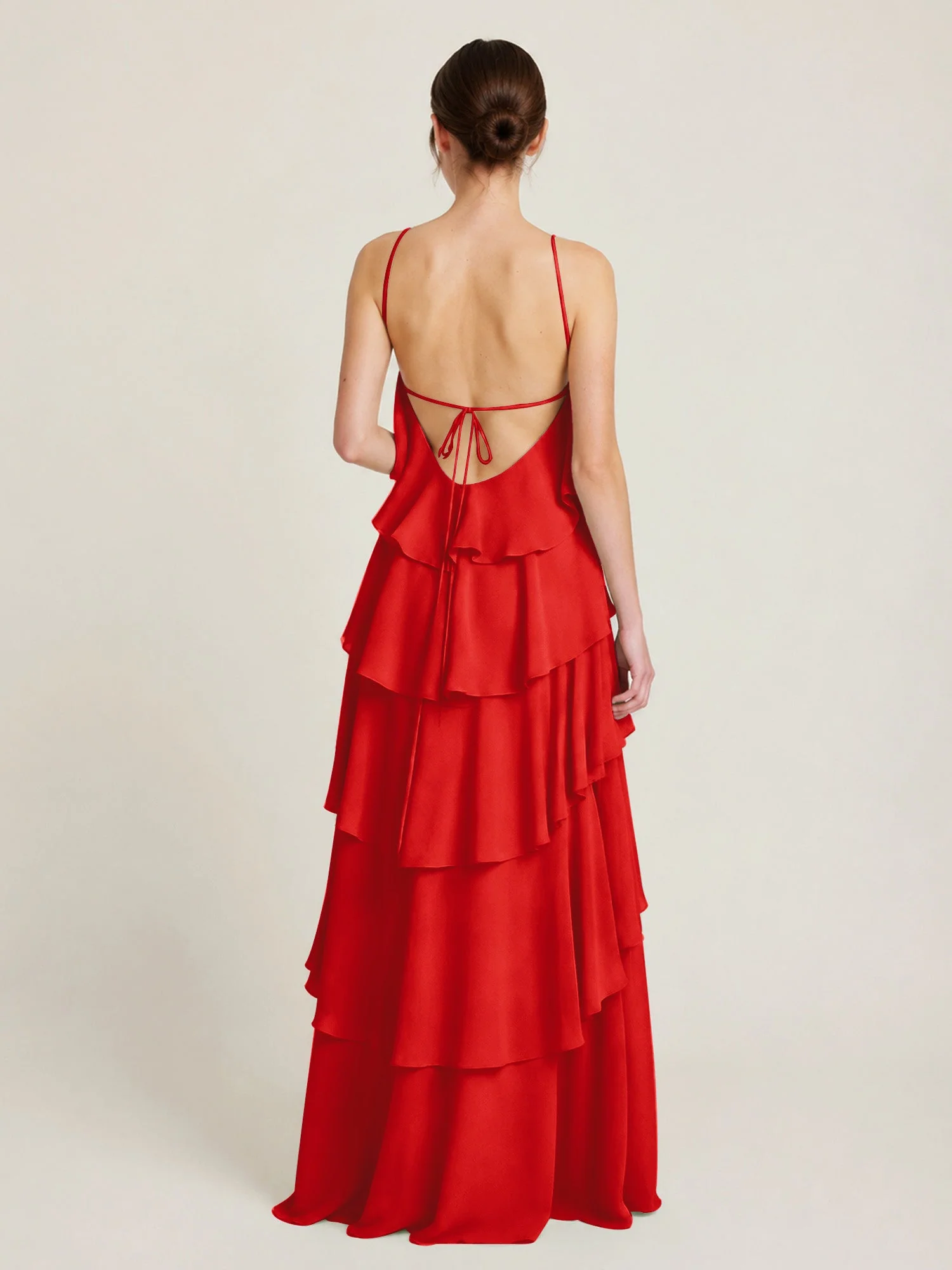 Gestuftes Chiffon Maxikleid mit Neckholder und Volants Rot - Image 2