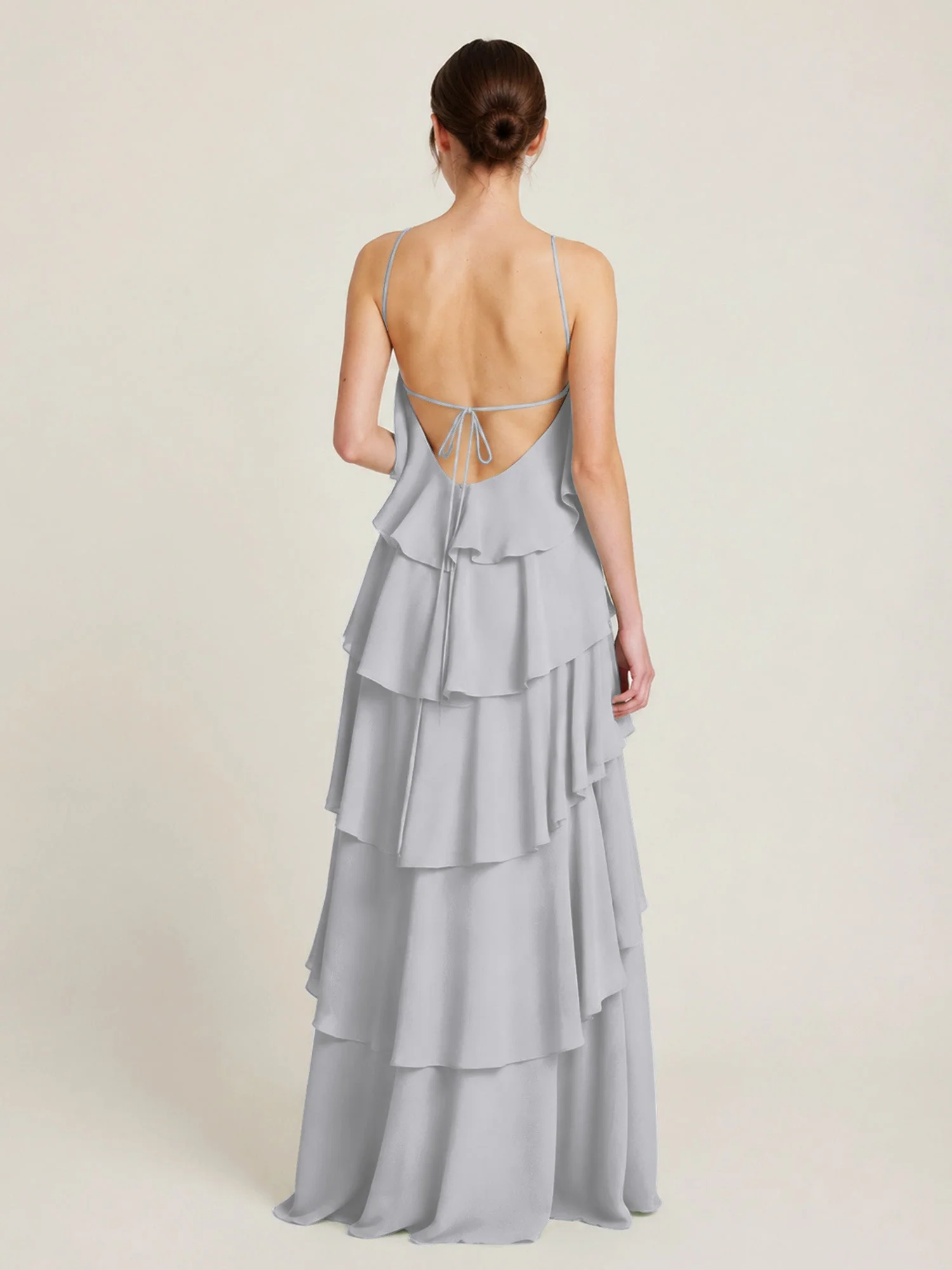 Gestuftes Chiffon Maxikleid mit Neckholder und Volants Silber - Image 2