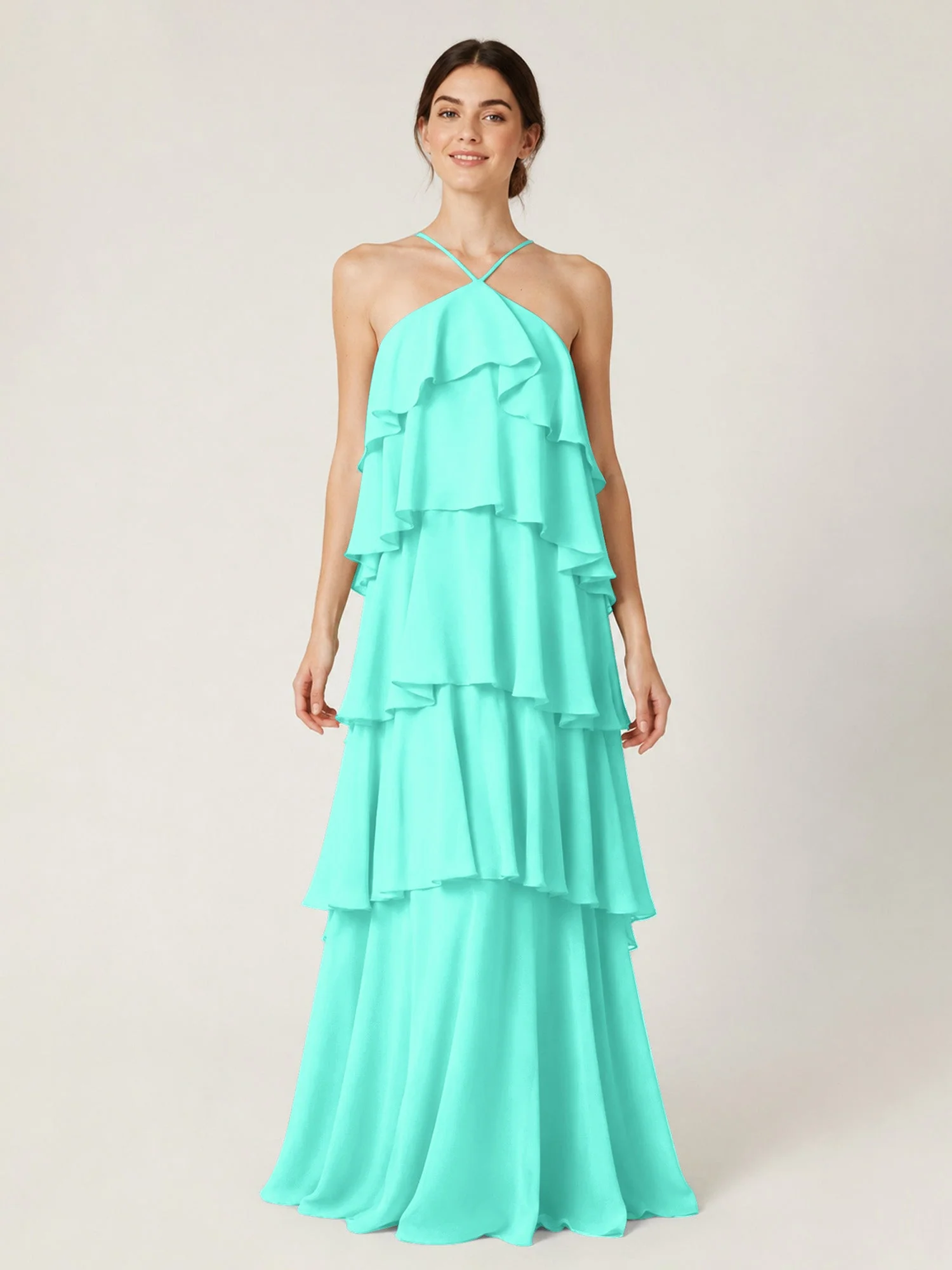 Gestuftes Chiffon Maxikleid mit Neckholder und Volants Spa