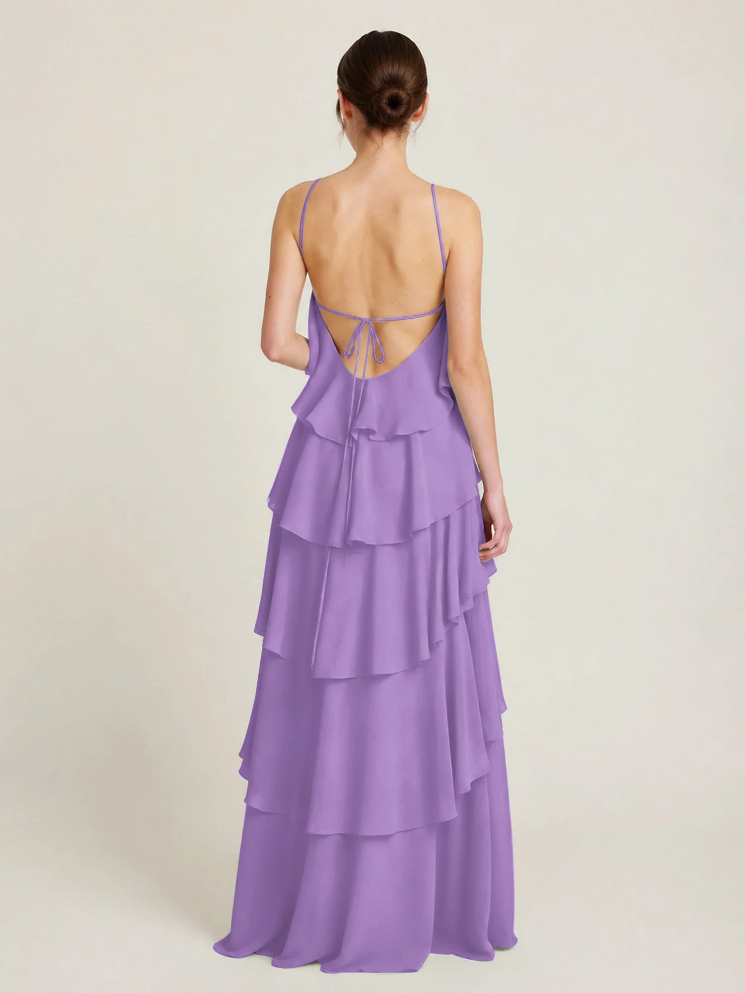 Gestuftes Chiffon Maxikleid mit Neckholder und Volants Tahiti - Image 2
