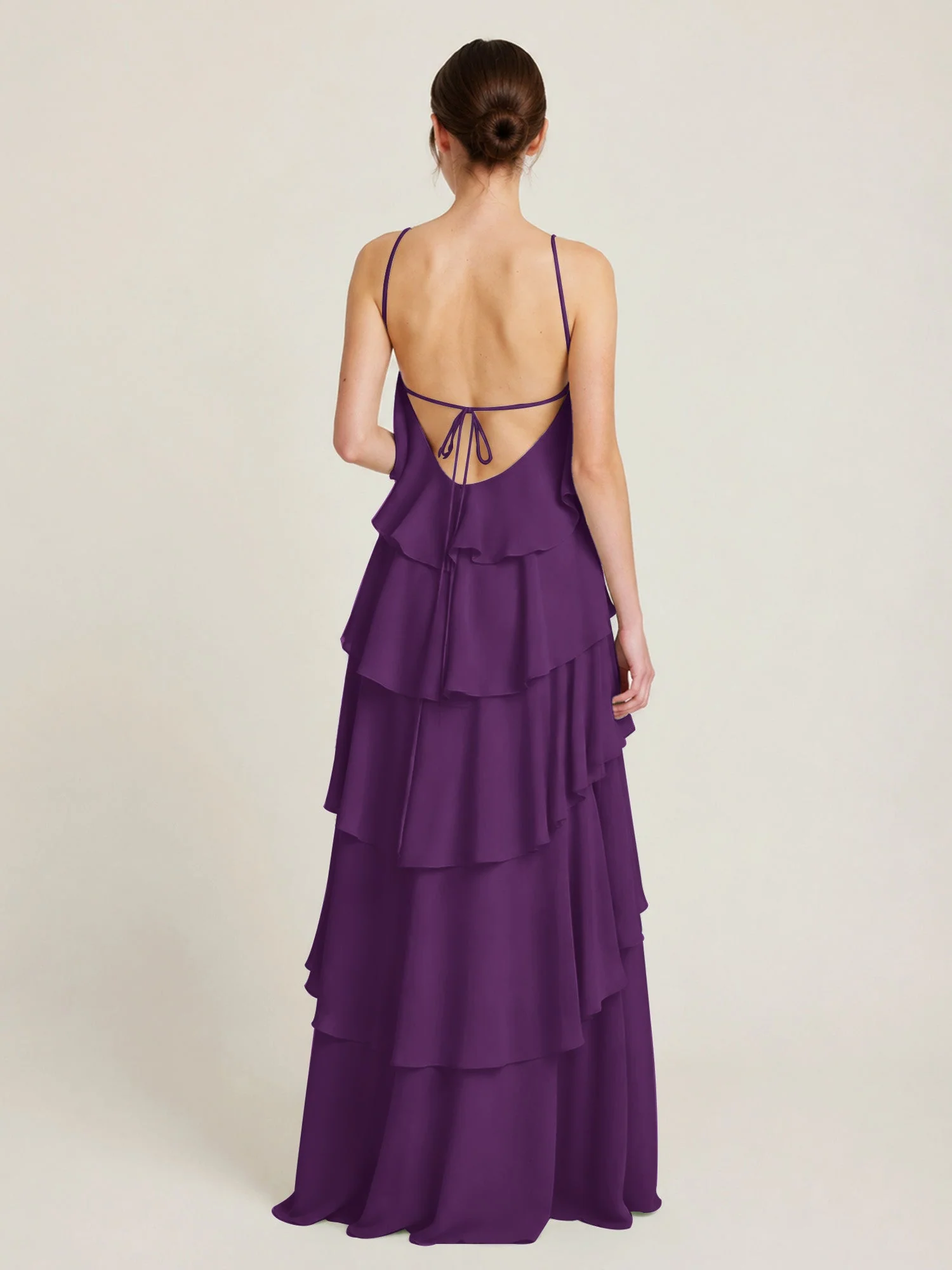 Gestuftes Chiffon Maxikleid mit Neckholder und Volants Traube - Image 2