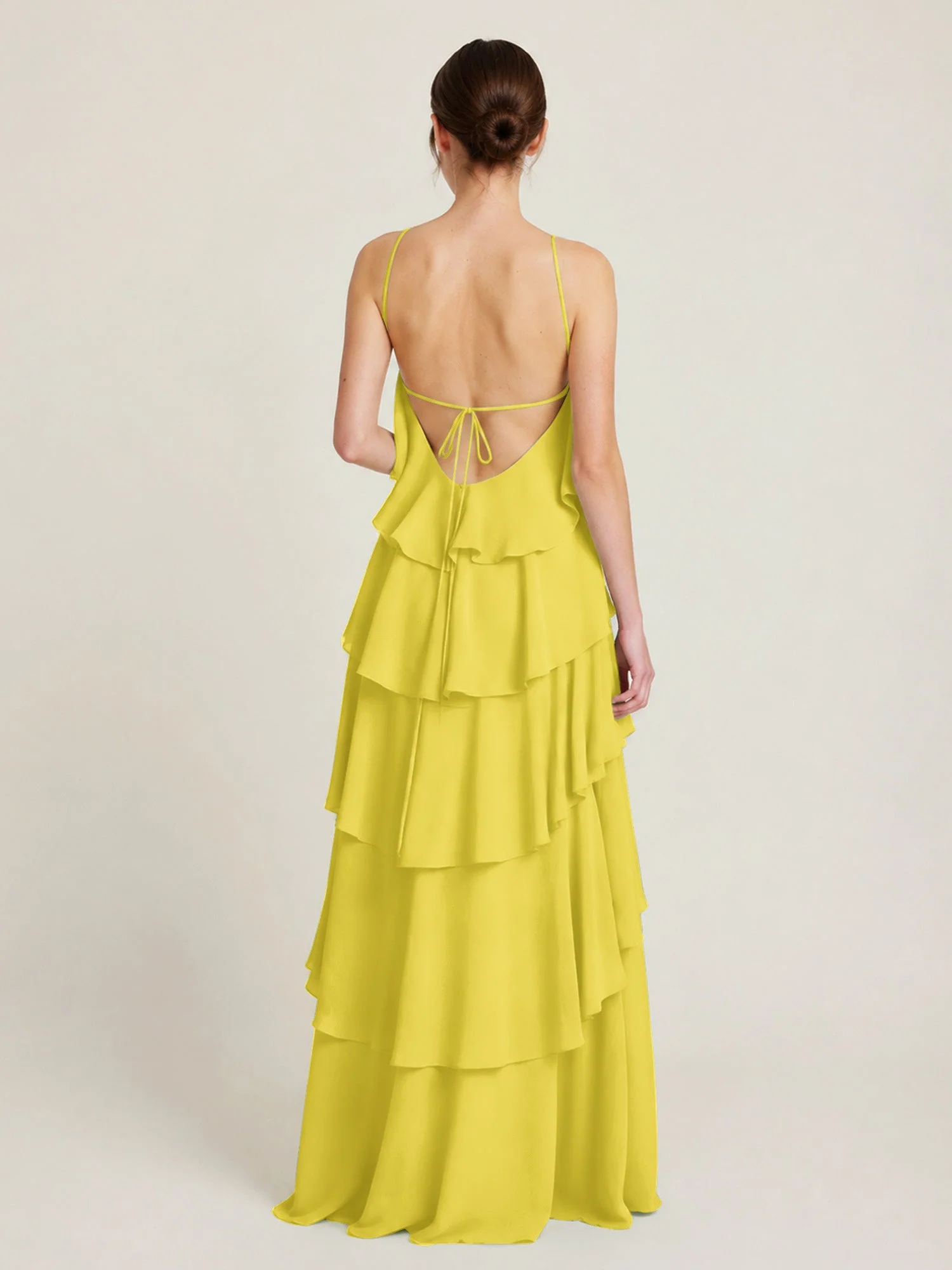 Gestuftes Chiffon Maxikleid mit Neckholder und Volants Zitrone - Image 2