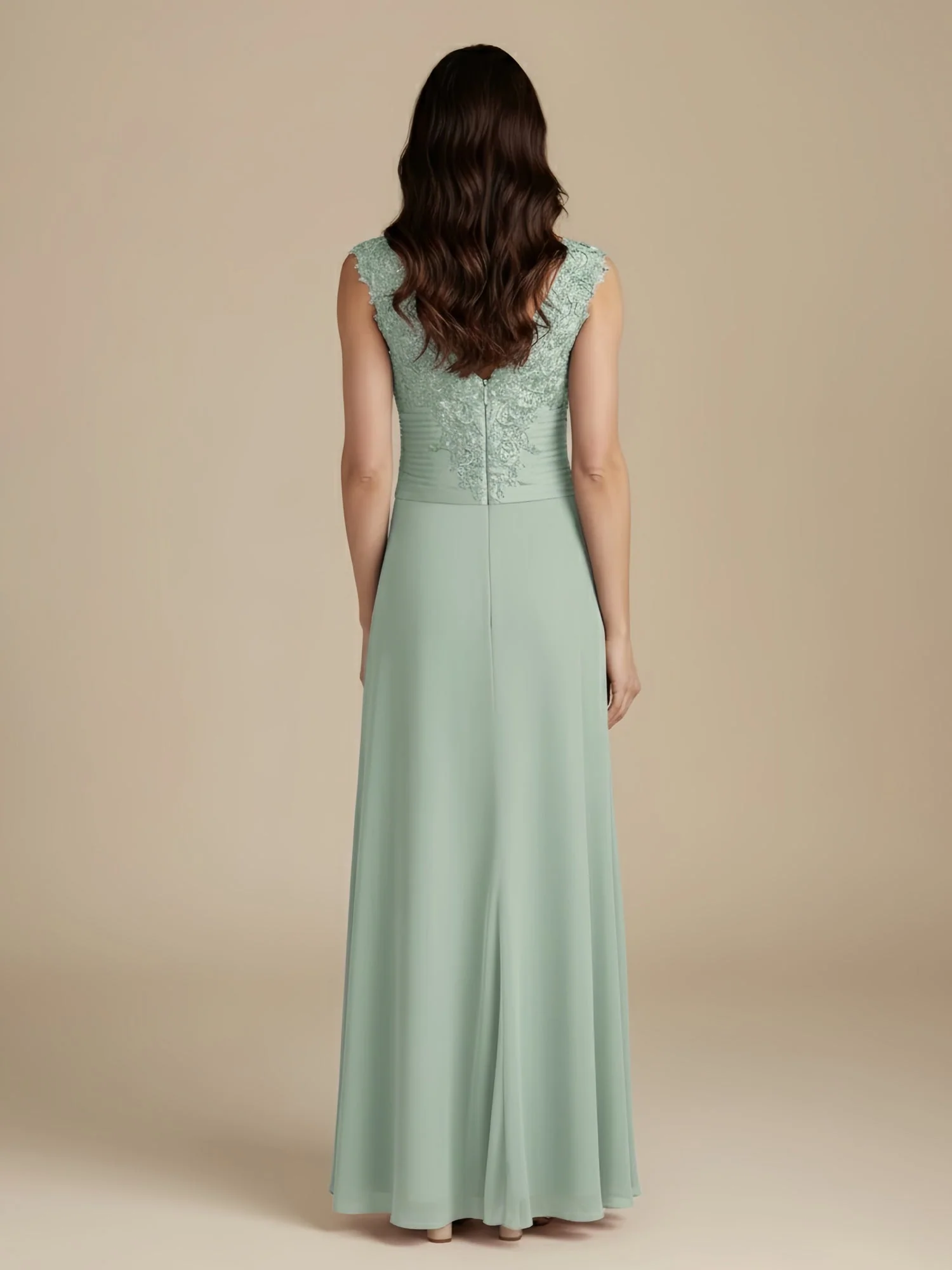 A-Linie Herzform Ausschnitt Plissee Spitze Rüschen Kleid Schiefer Blau - Image 2