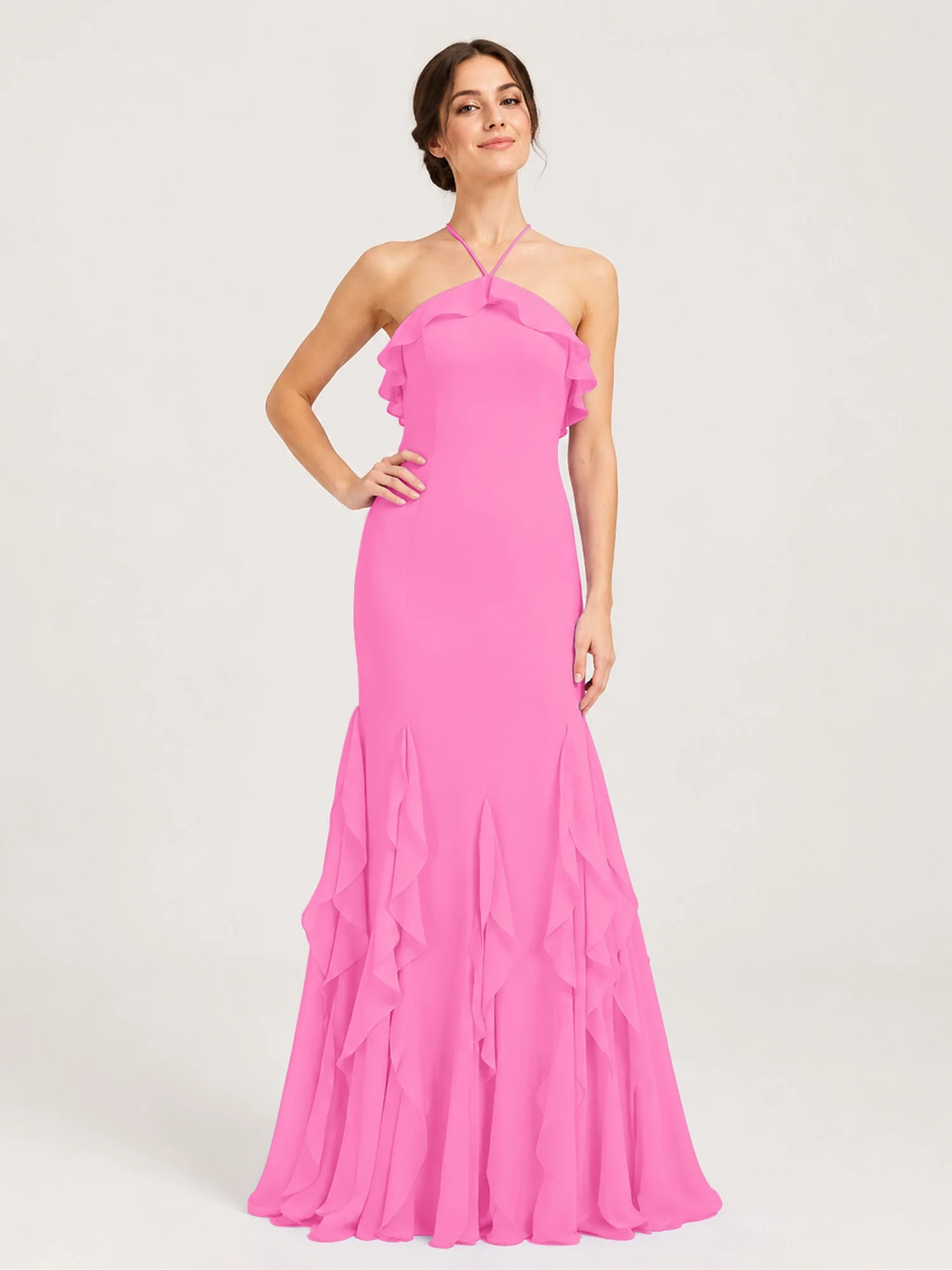 Chiffonkleid mit Rüschen und Überkreuzter Schnürung am Rücken Azalee