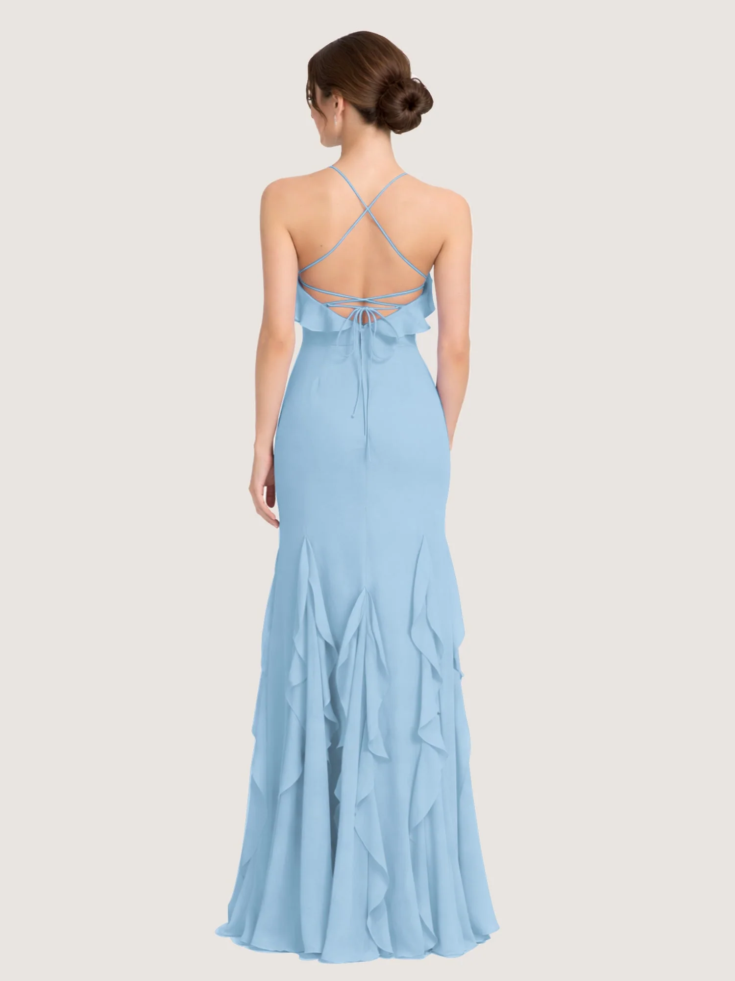 Chiffonkleid mit Rüschen und Überkreuzter Schnürung am Rücken Blau - Image 2