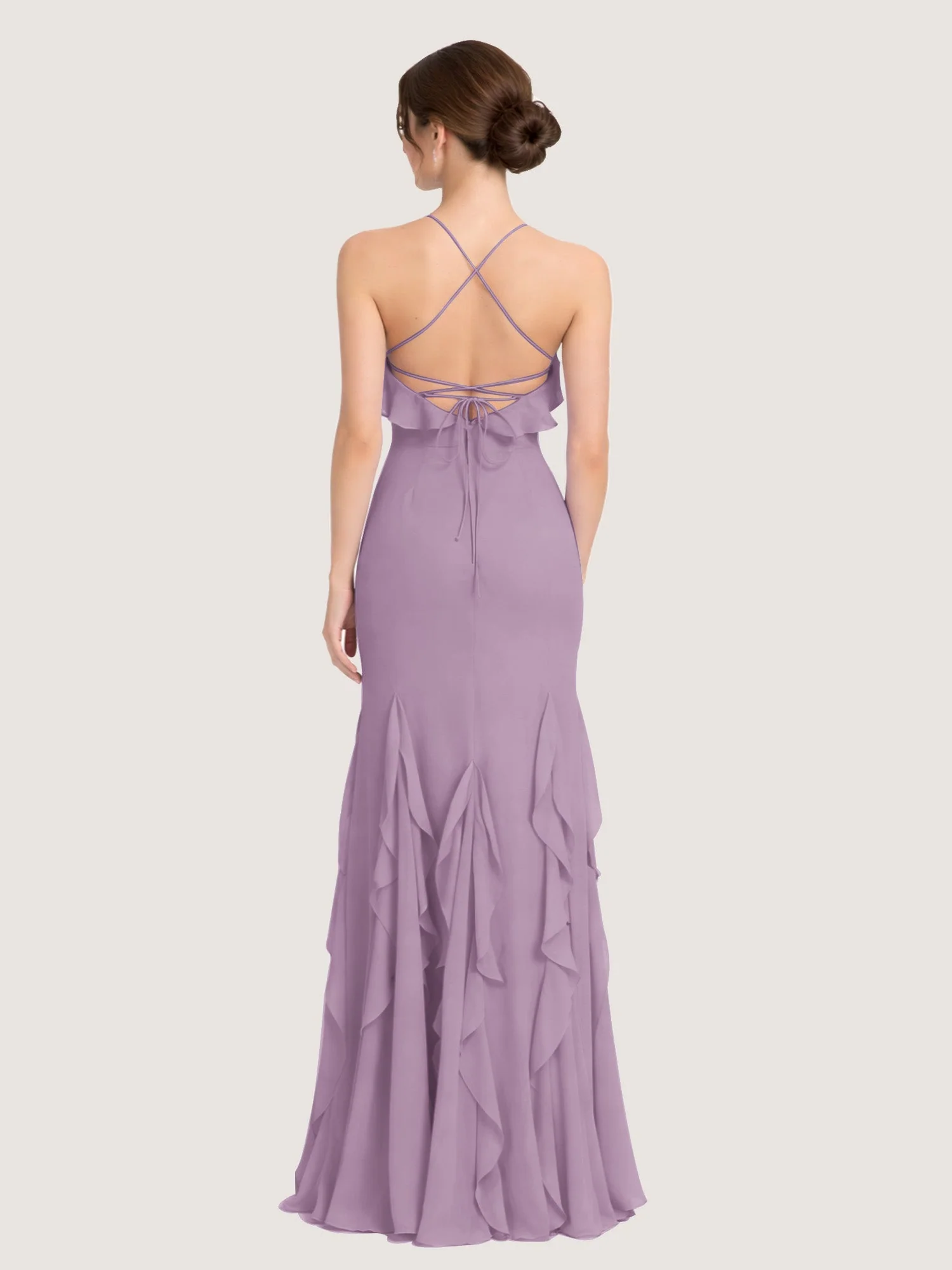 Chiffonkleid mit Rüschen und Überkreuzter Schnürung am Rücken Blauregen - Image 2