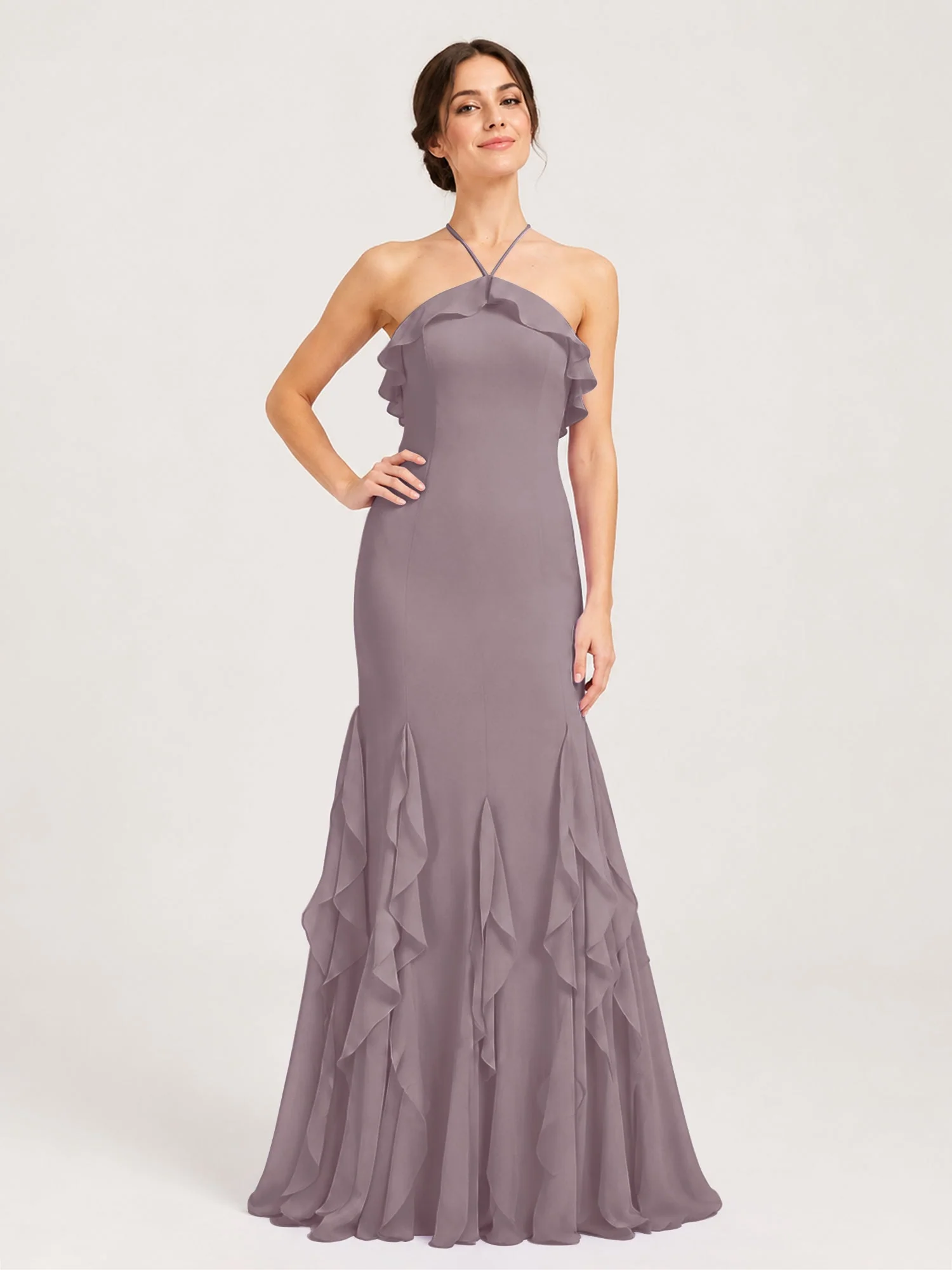 Chiffonkleid mit Rüschen und Überkreuzter Schnürung am Rücken Dämmerung