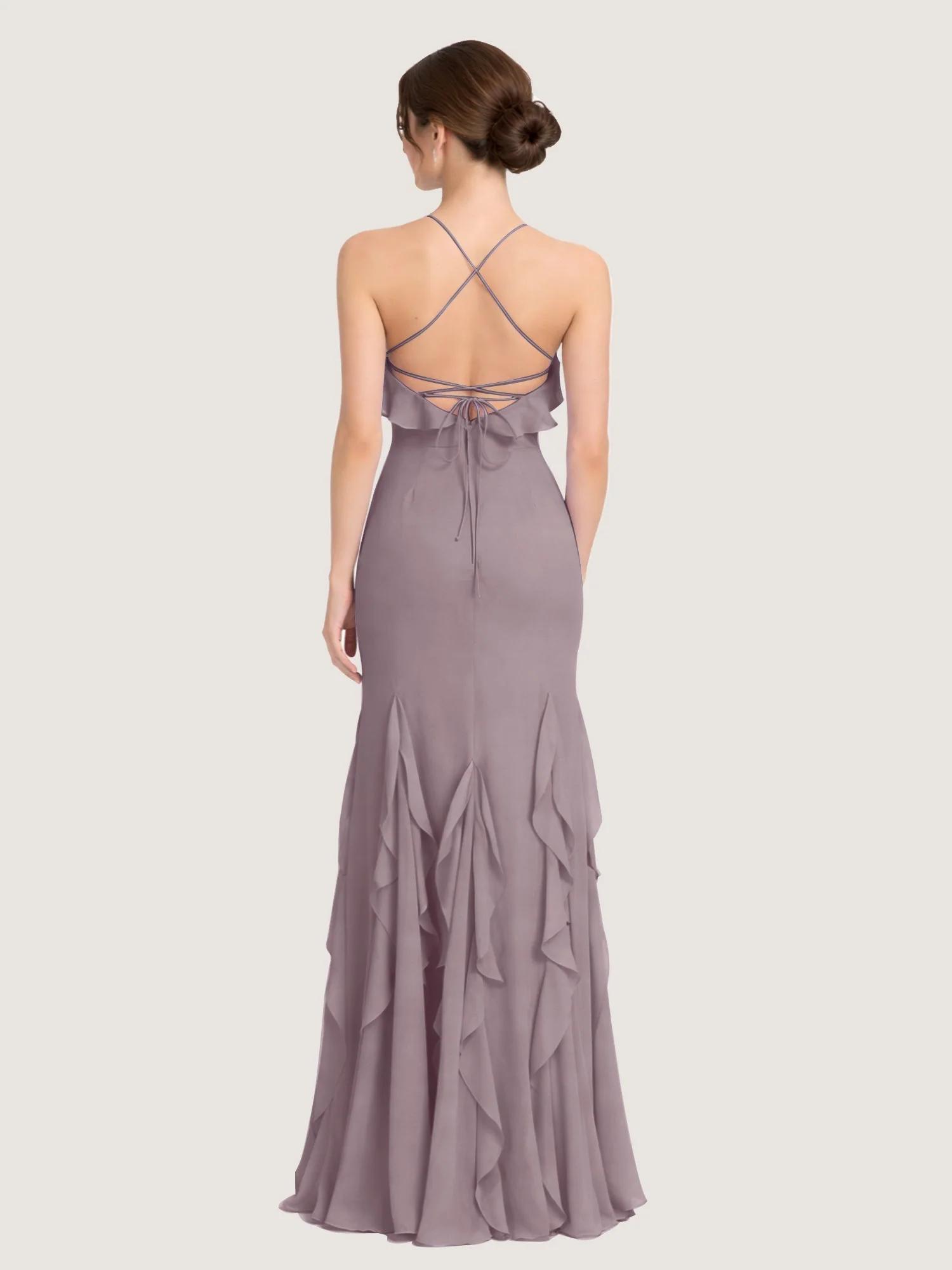Chiffonkleid mit Rüschen und Überkreuzter Schnürung am Rücken Dämmerung - Image 2