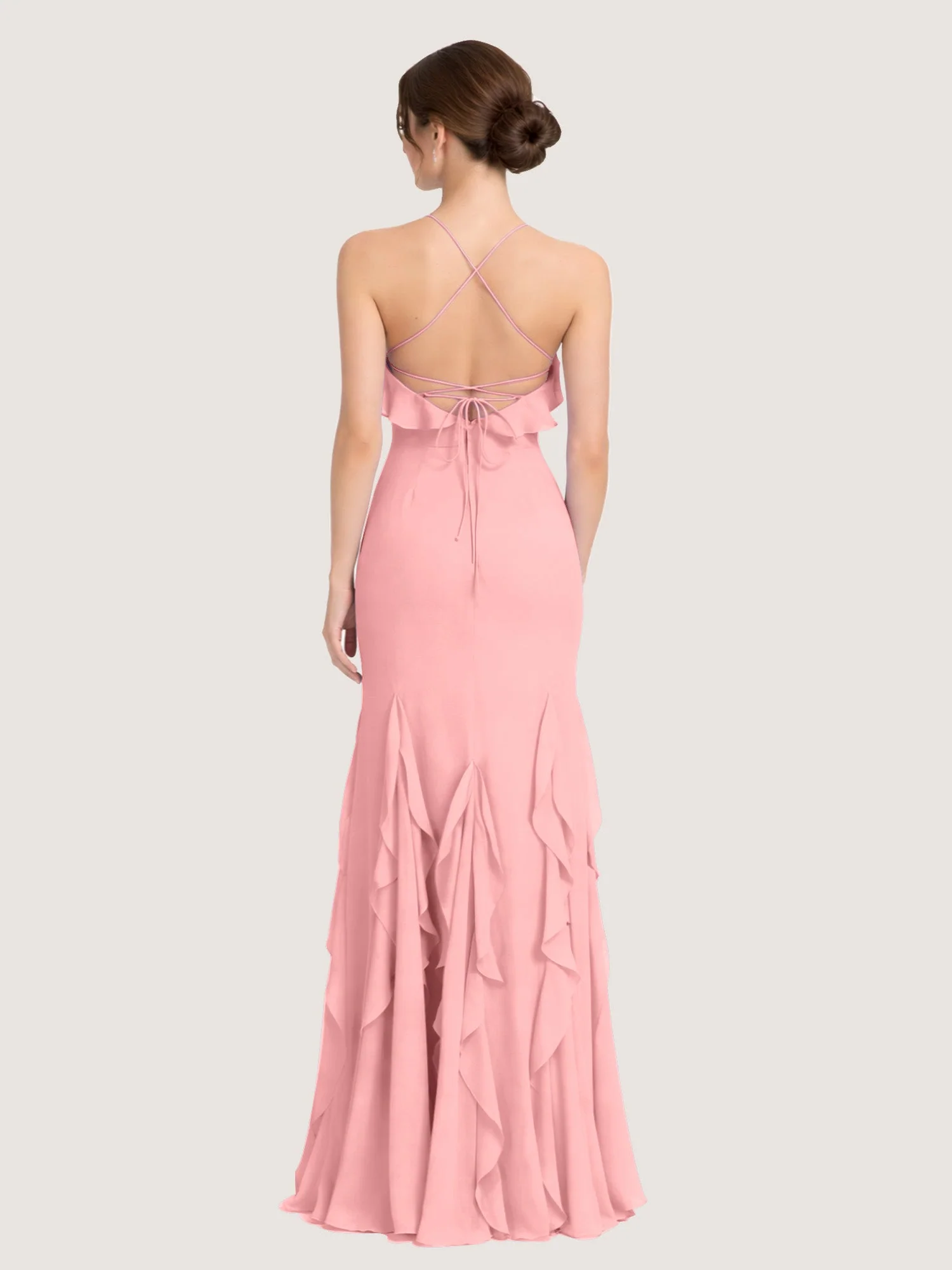 Chiffonkleid mit Rüschen und Überkreuzter Schnürung am Rücken Flamingo - Image 2