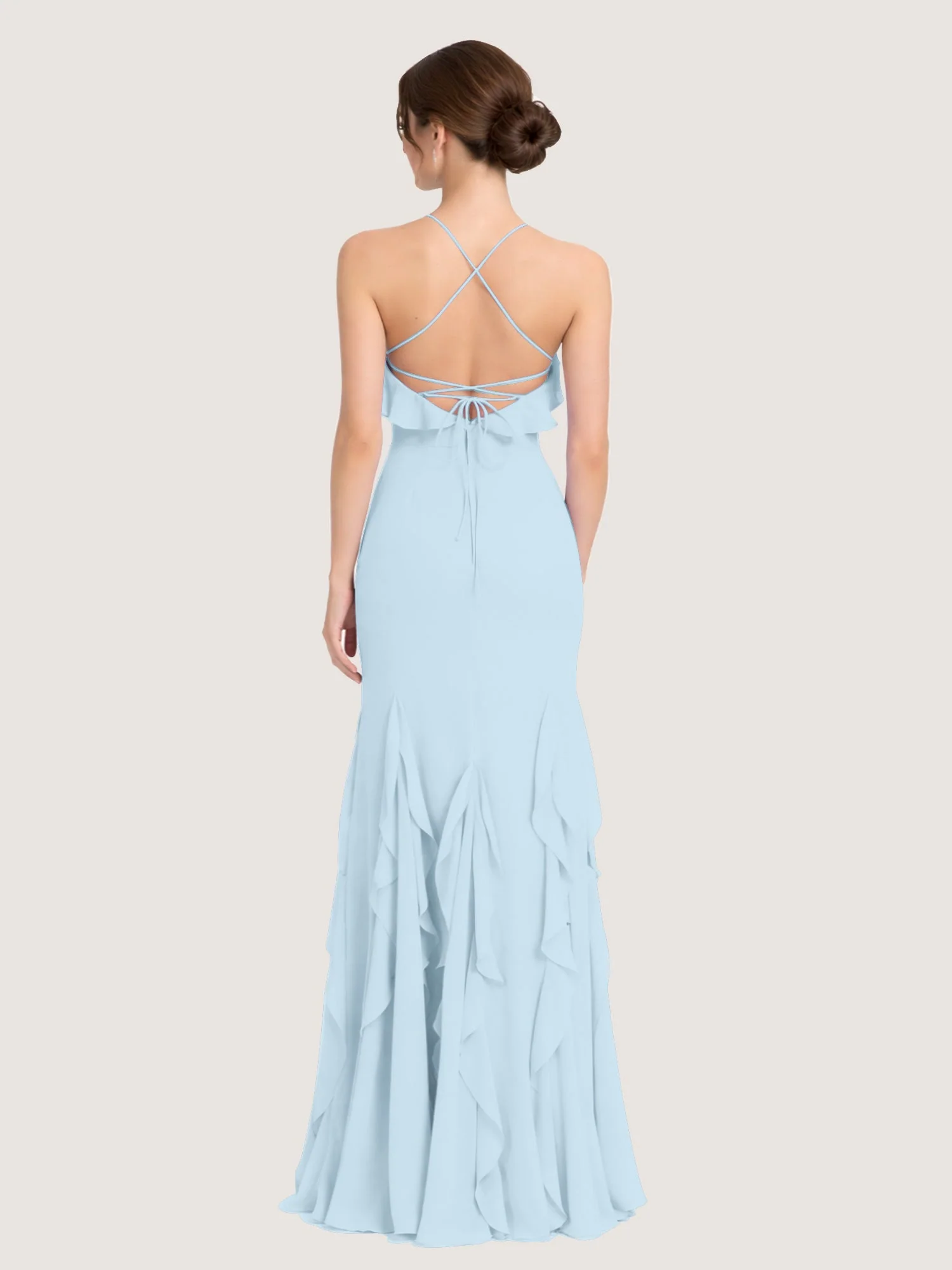 Chiffonkleid mit Rüschen und Überkreuzter Schnürung am Rücken Himmelblau - Image 2