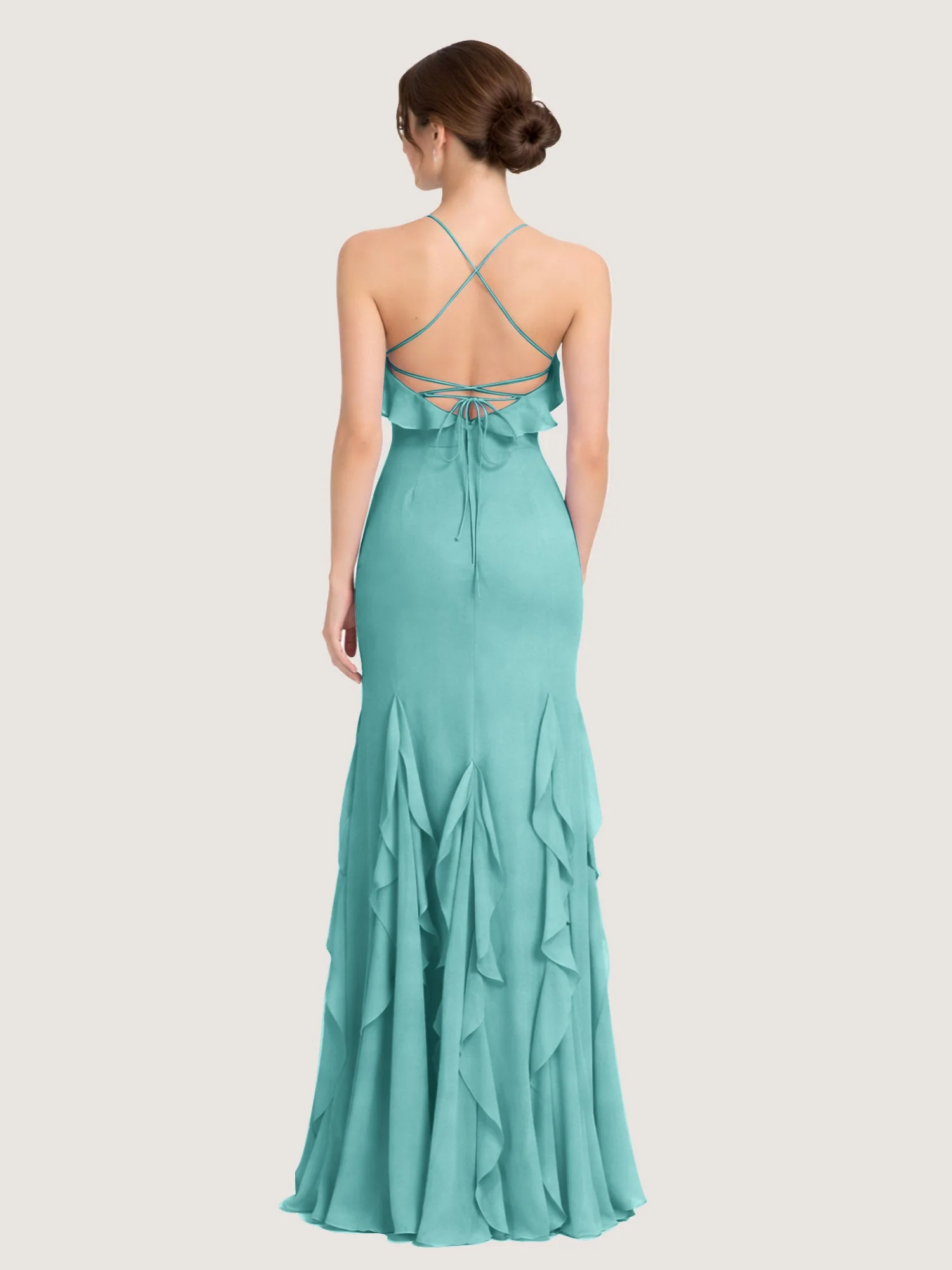Chiffonkleid mit Rüschen und Überkreuzter Schnürung am Rücken Jade - Image 2