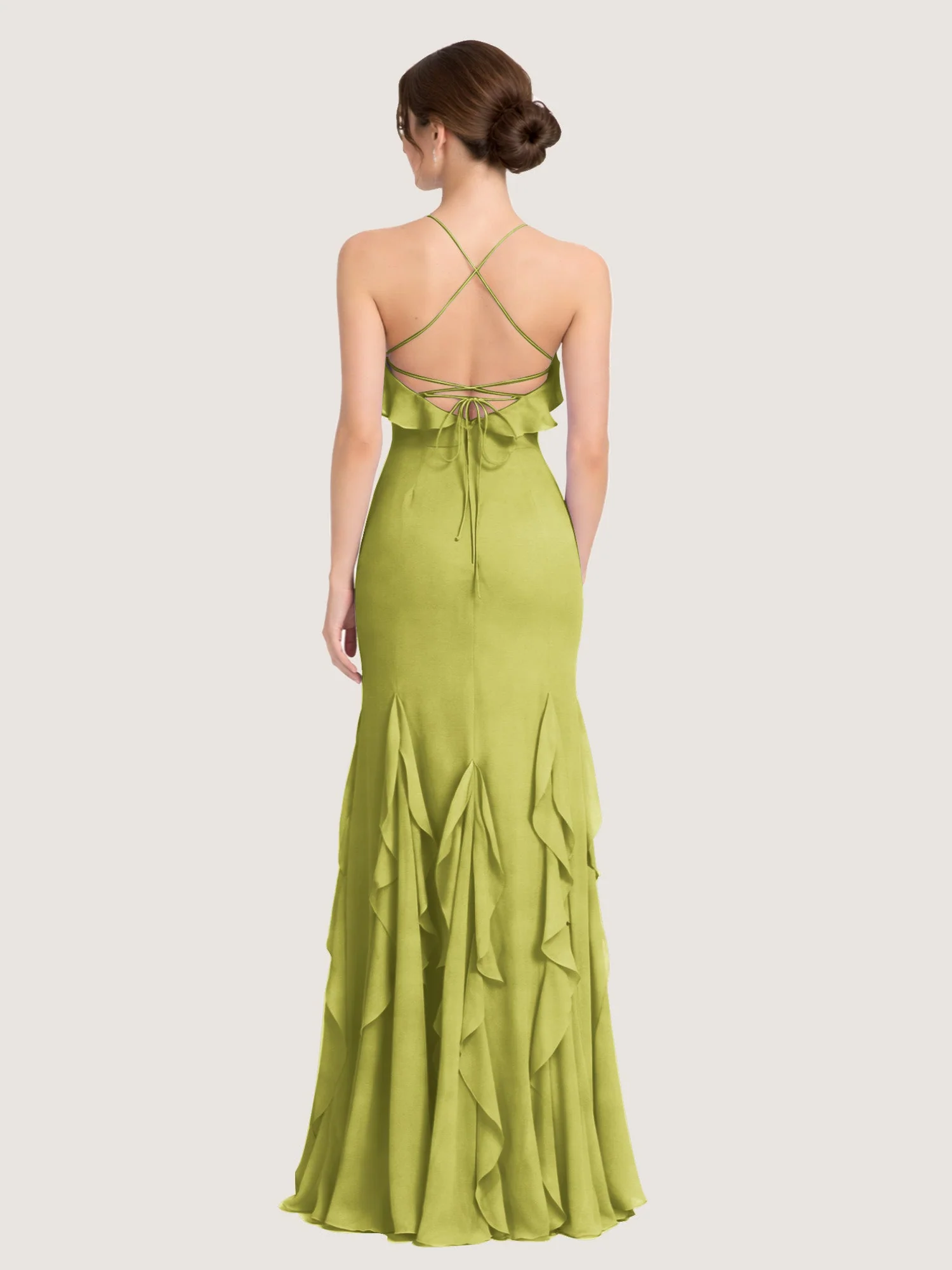 Chiffonkleid mit Rüschen und Überkreuzter Schnürung am Rücken Kleegrün - Image 2