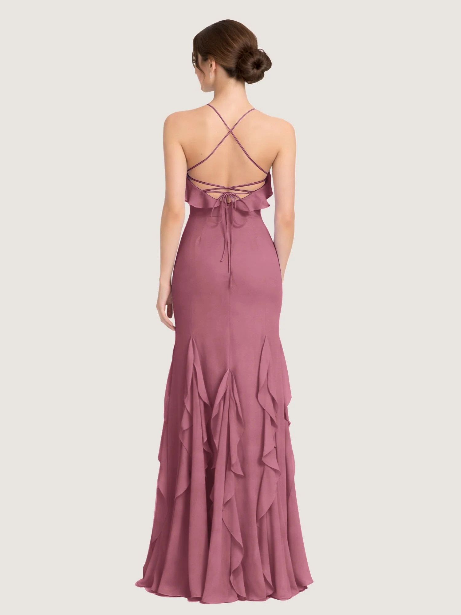 Chiffonkleid mit Rüschen und Überkreuzter Schnürung am Rücken Maulbeere - Image 2