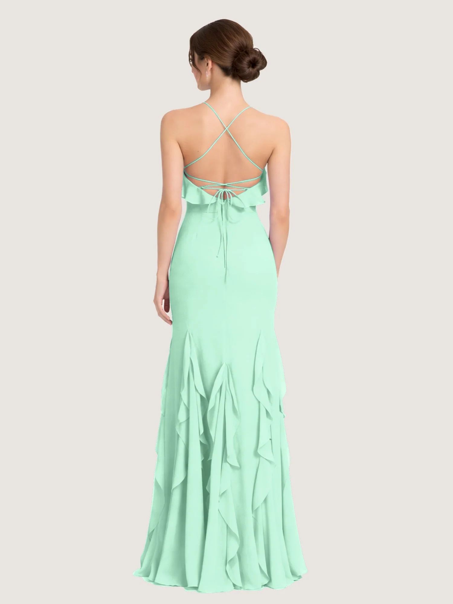 Chiffonkleid mit Rüschen und Überkreuzter Schnürung am Rücken Minzgrün - Image 2