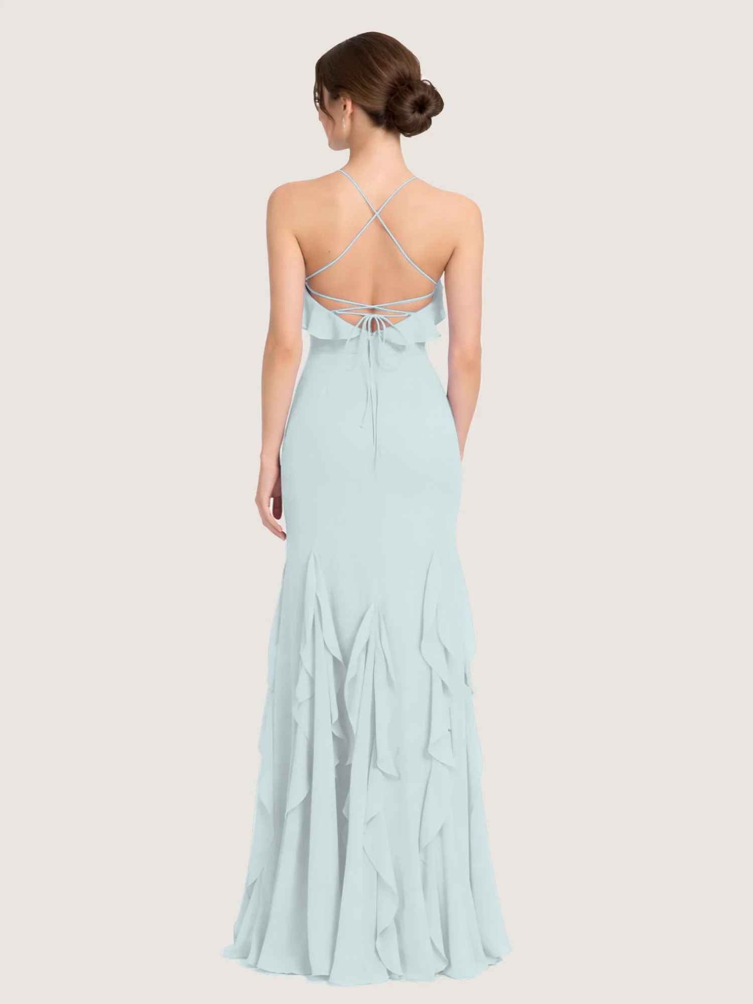 Chiffonkleid mit Rüschen und Überkreuzter Schnürung am Rücken Nebel - Image 2