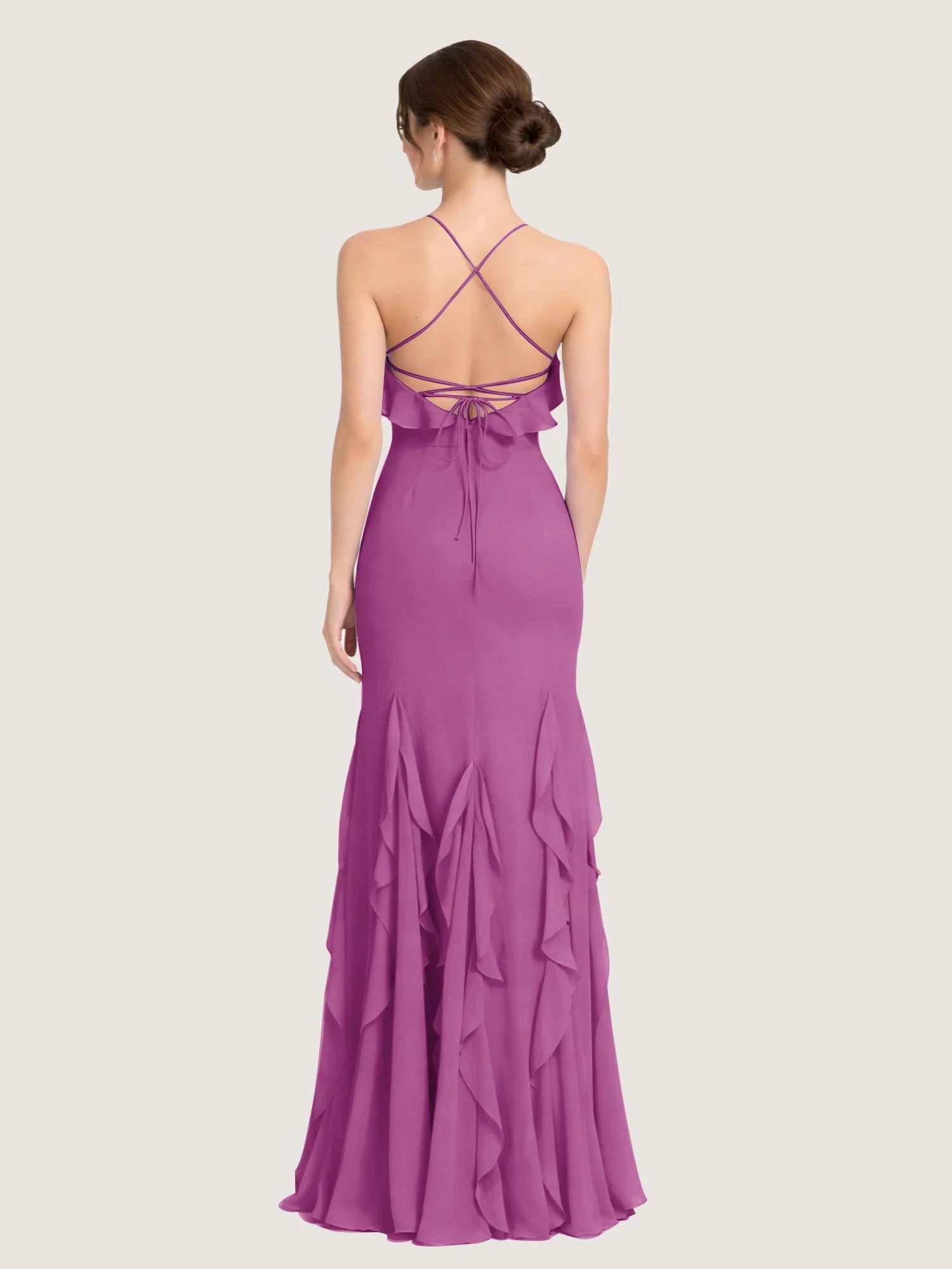 Chiffonkleid mit Rüschen und Überkreuzter Schnürung am Rücken Orchidee - Image 2