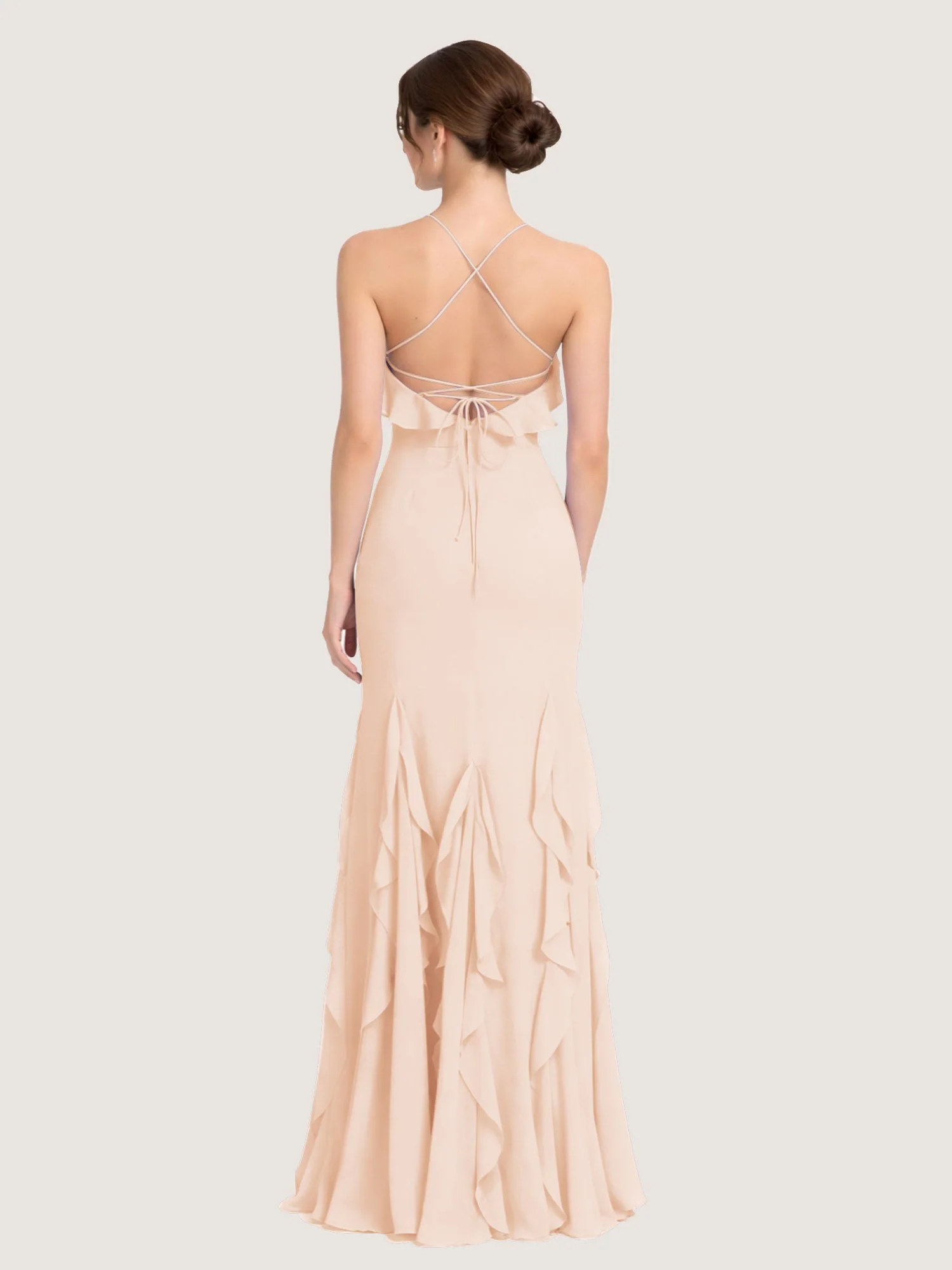 Chiffonkleid mit Rüschen und Überkreuzter Schnürung am Rücken Perlrosa - Image 2