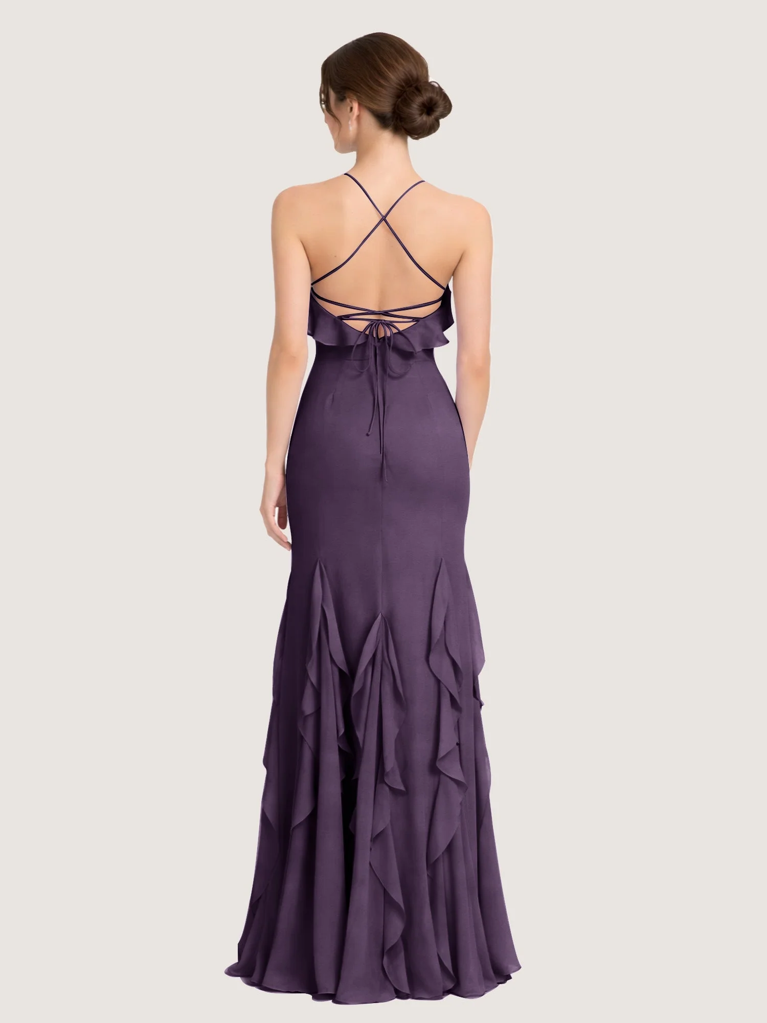 Chiffonkleid mit Rüschen und Überkreuzter Schnürung am Rücken Plum - Image 2