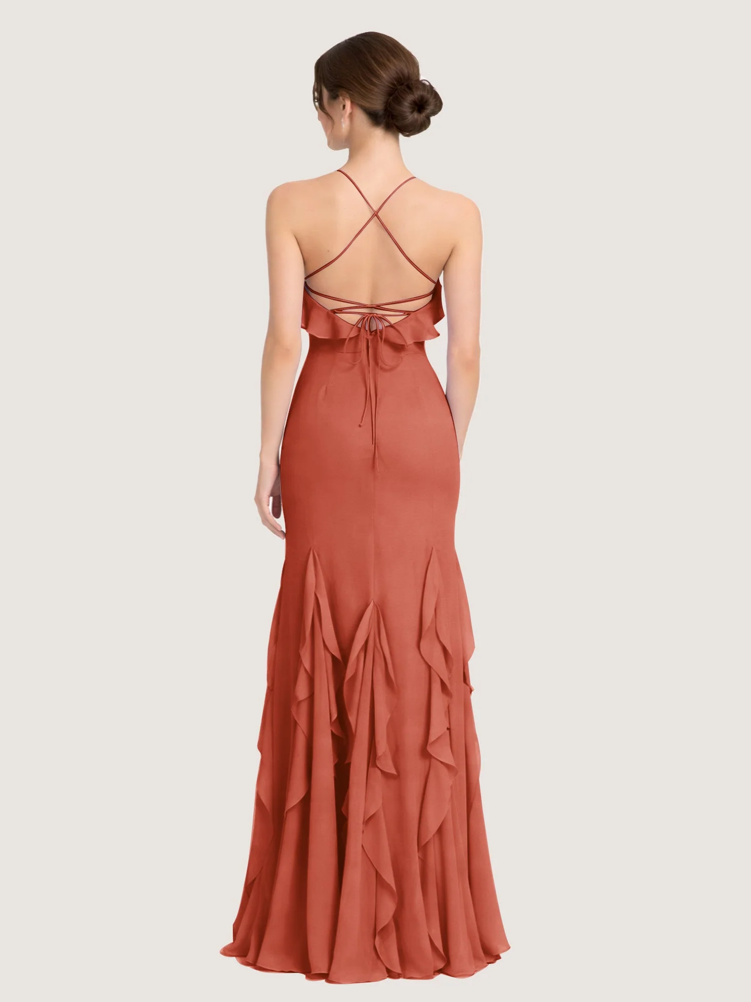Chiffonkleid mit Rüschen und Überkreuzter Schnürung am Rücken Rost - Image 2