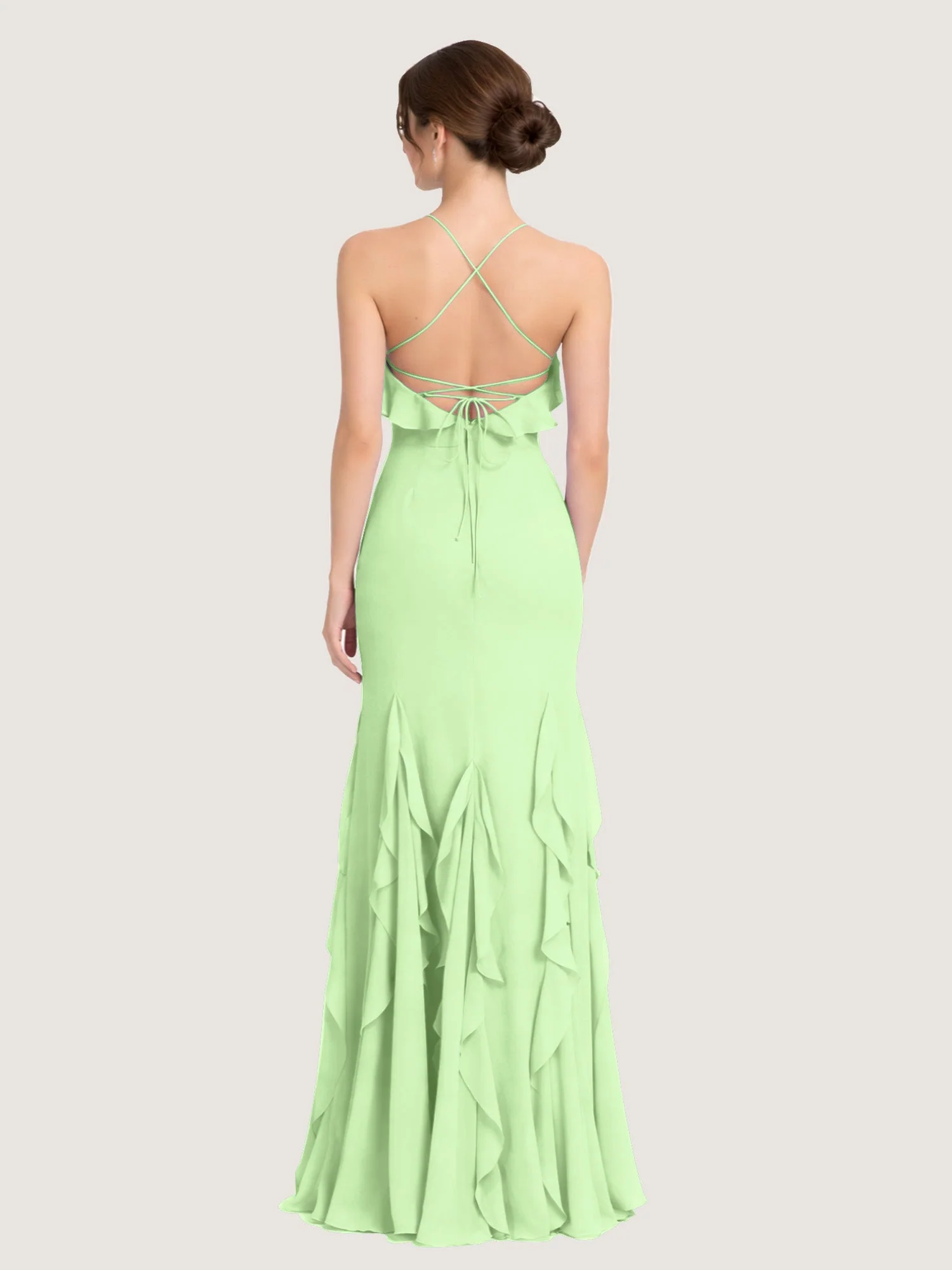 Chiffonkleid mit Rüschen und Überkreuzter Schnürung am Rücken Salbei - Image 2