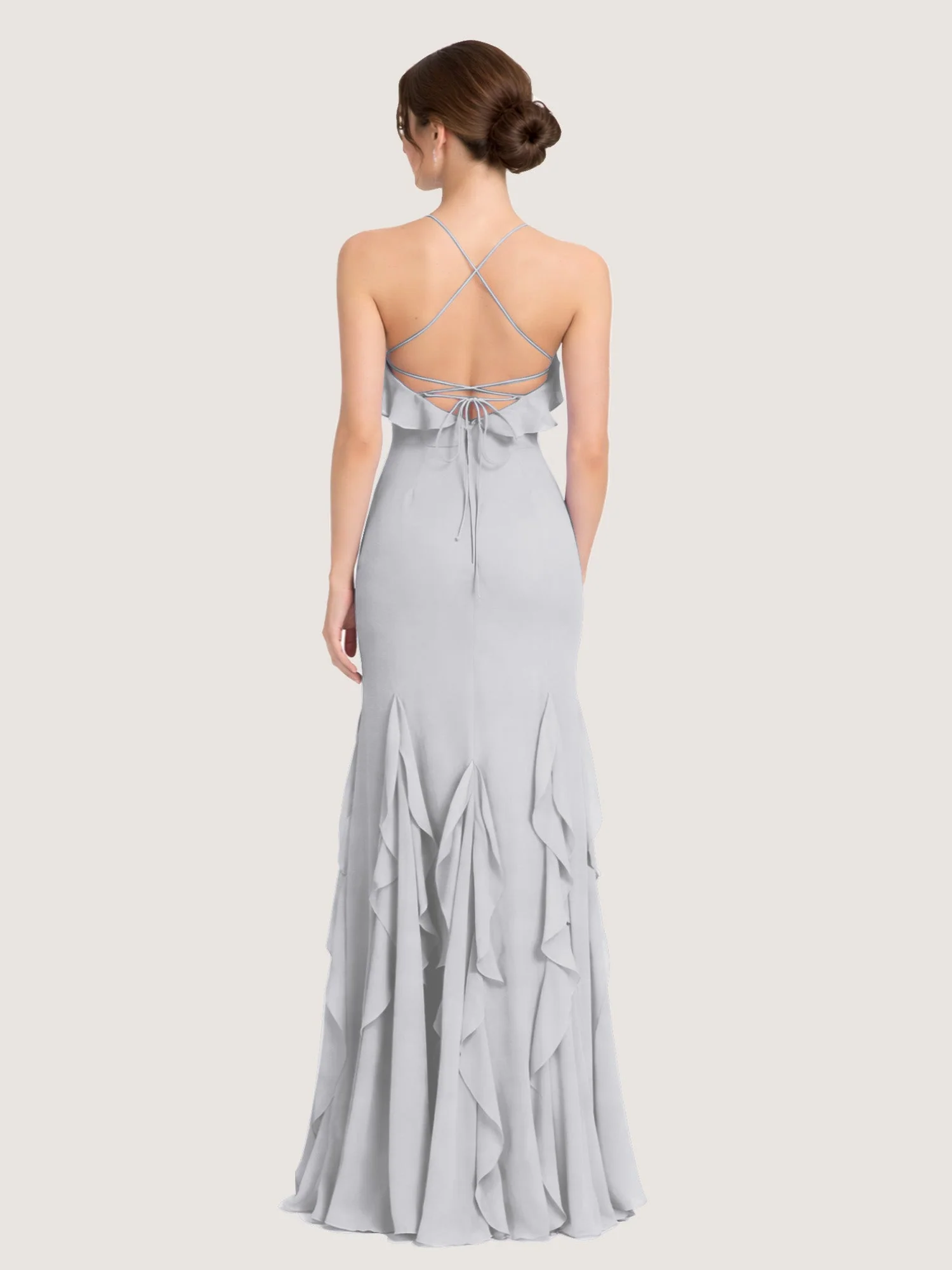 Chiffonkleid mit Rüschen und Überkreuzter Schnürung am Rücken Silber - Image 2