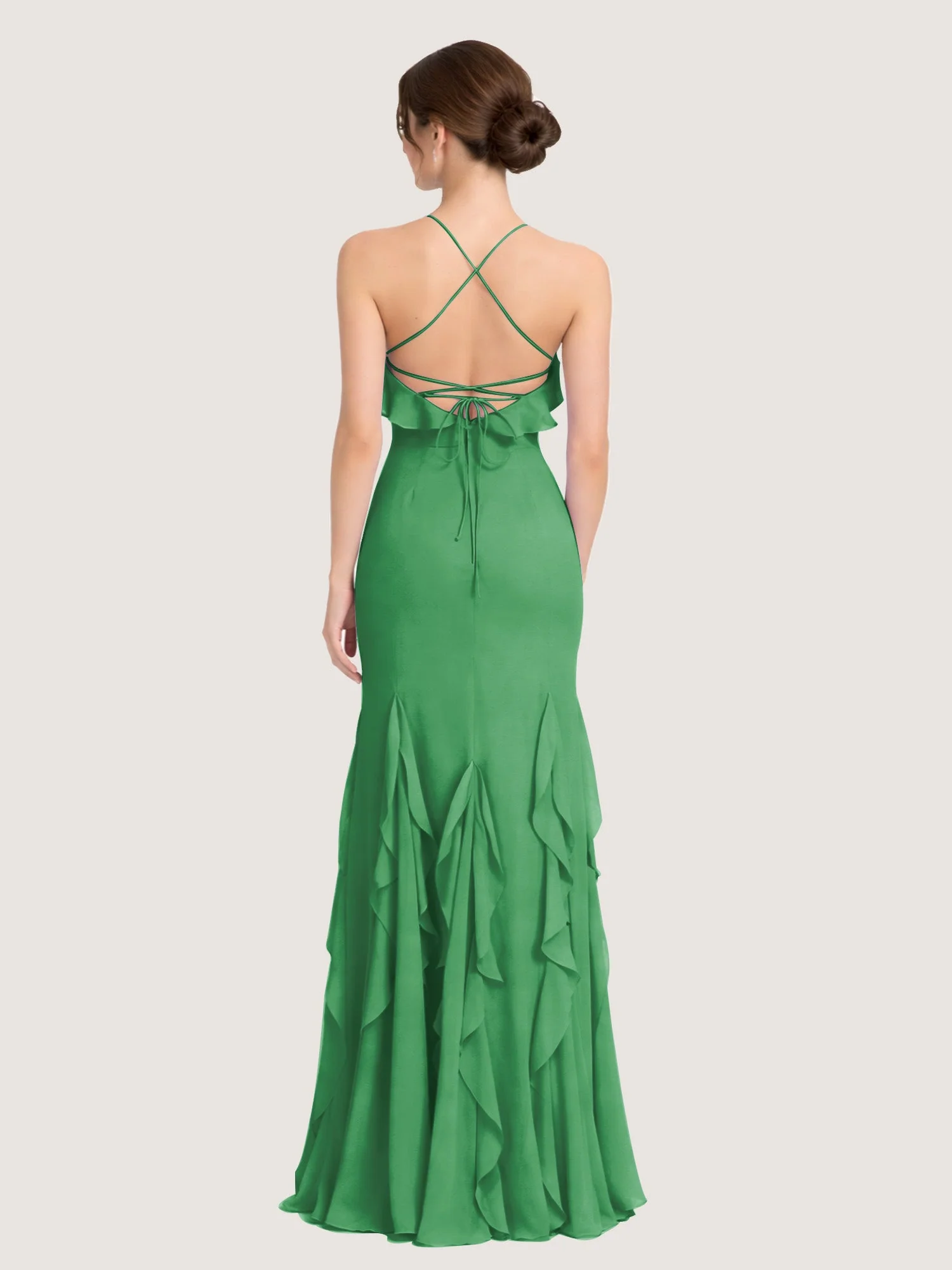 Chiffonkleid mit Rüschen und Überkreuzter Schnürung am Rücken Smaragd - Image 2