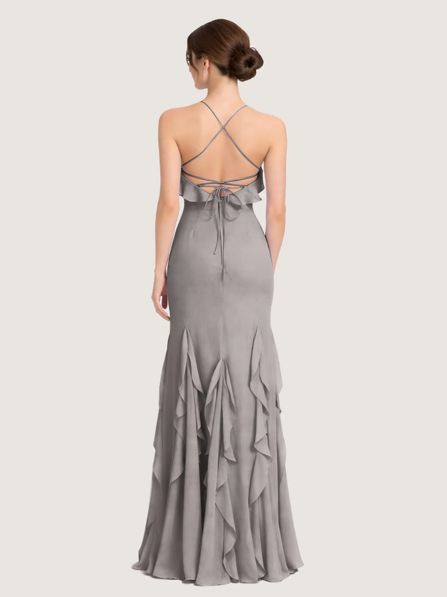 Chiffonkleid mit Rüschen und Überkreuzter Schnürung am Rücken Stahlgrau - Image 2