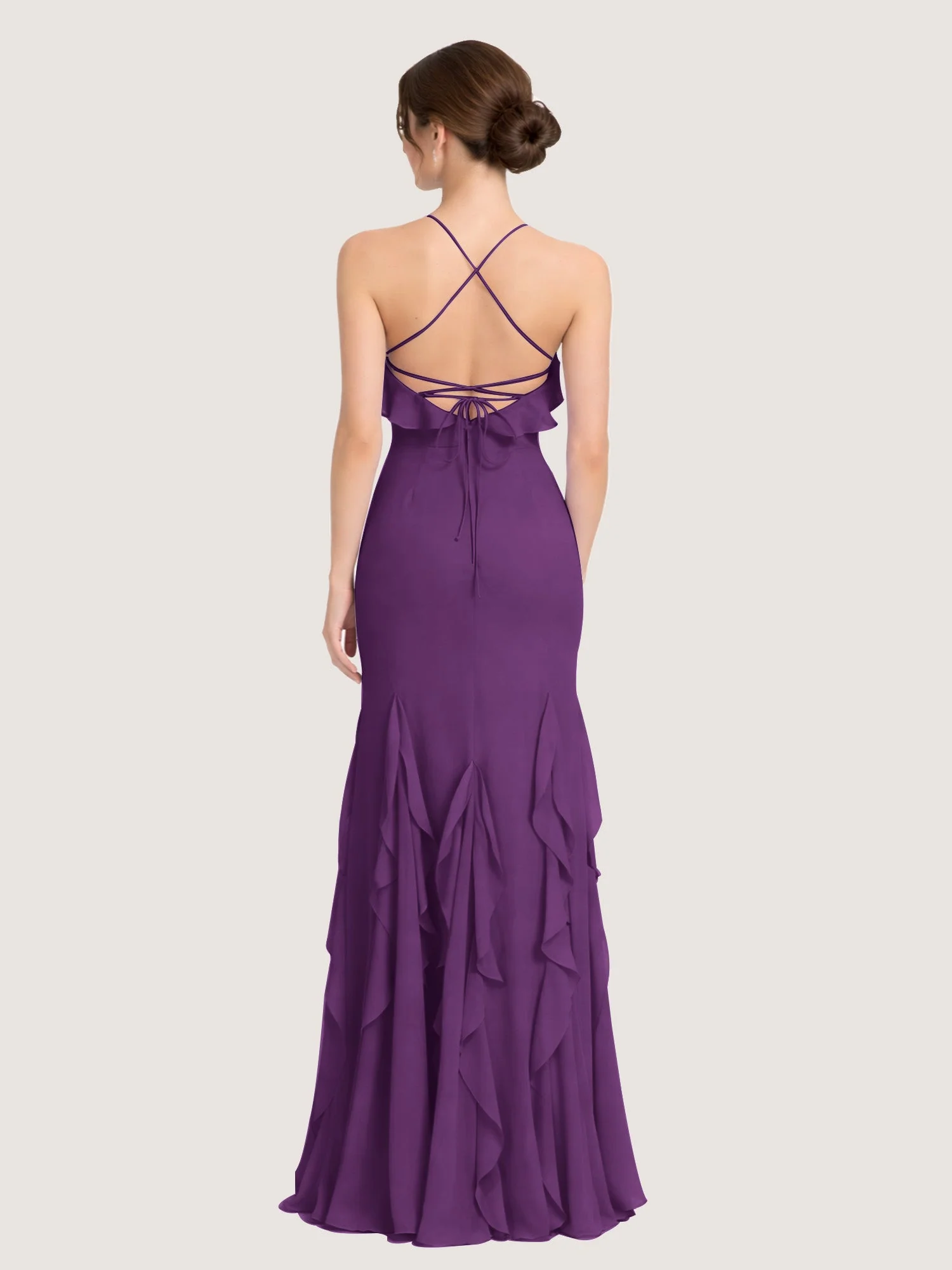 Chiffonkleid mit Rüschen und Überkreuzter Schnürung am Rücken Traube - Image 2