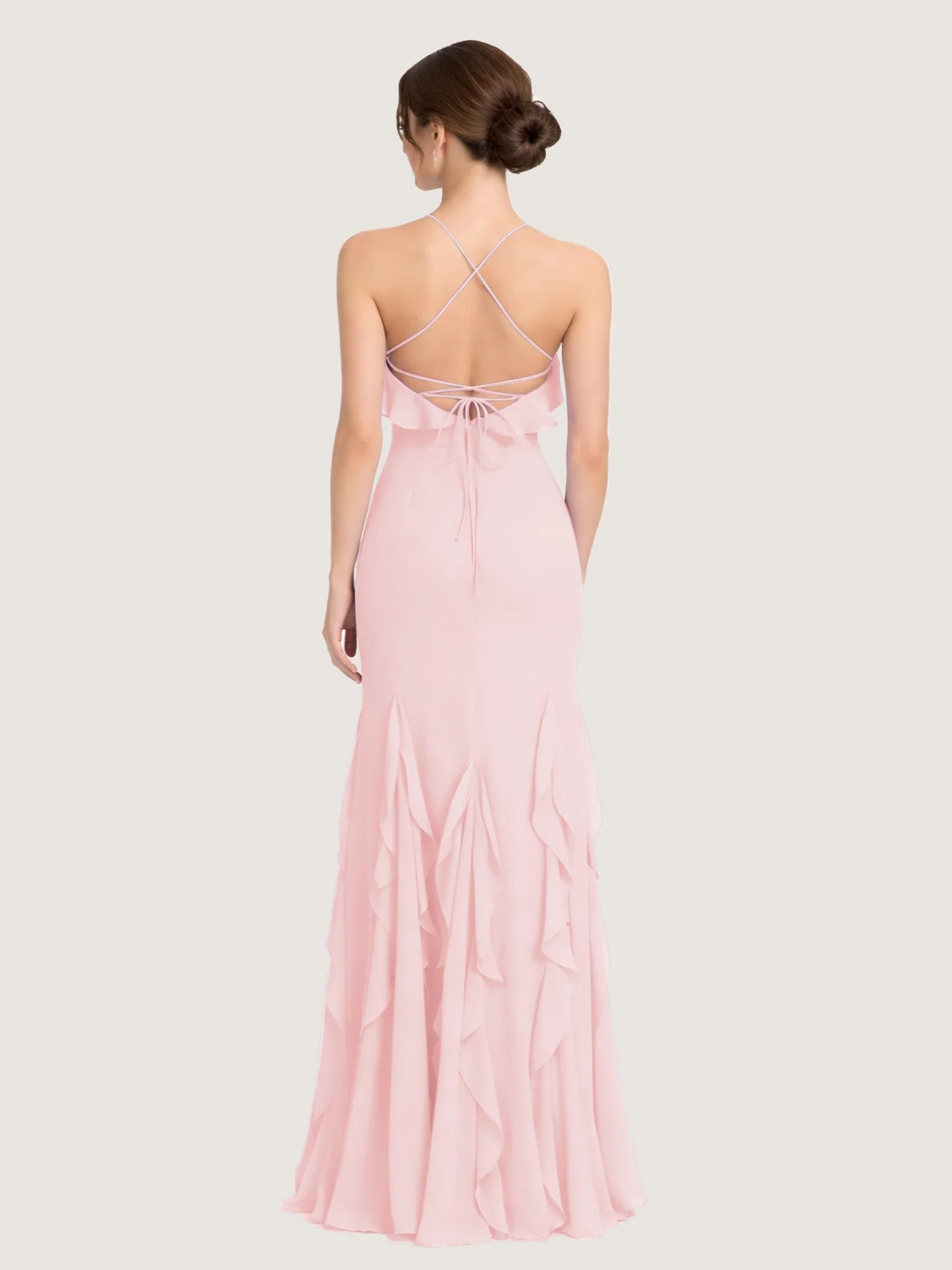 Chiffonkleid mit Rüschen und Überkreuzter Schnürung am Rücken Zartrosa - Image 2