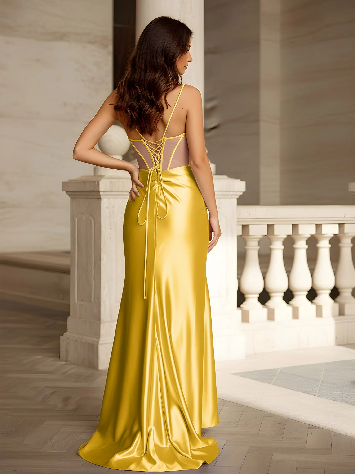 Herzform Schier Korsett Etui Kleid mit Schlitz Ringelblume - Image 2