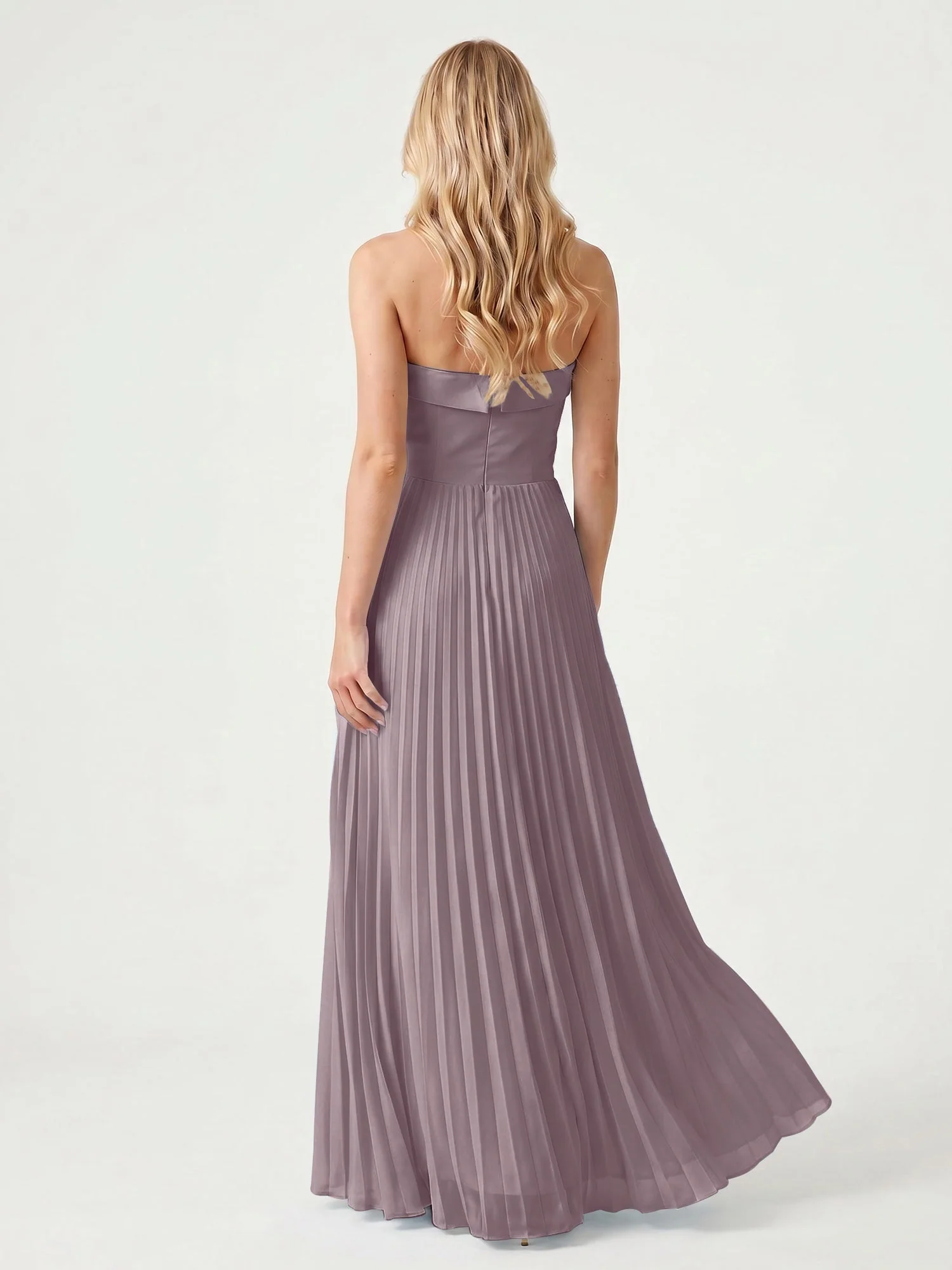 TrÀgerloses Chiffon Maxikleid mit Plissiertem Rock in A-Linie DÀmmerung - Image 2
