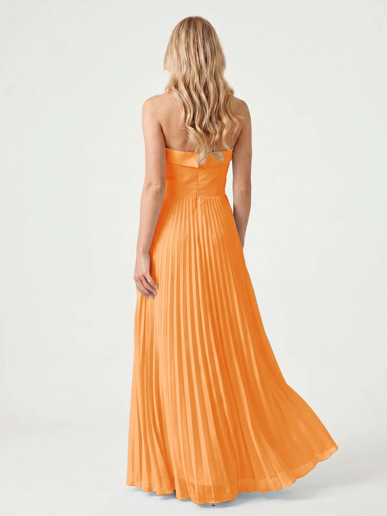 Trägerloses Chiffon Maxikleid mit Plissiertem Rock in A-Linie Orange - Image 2