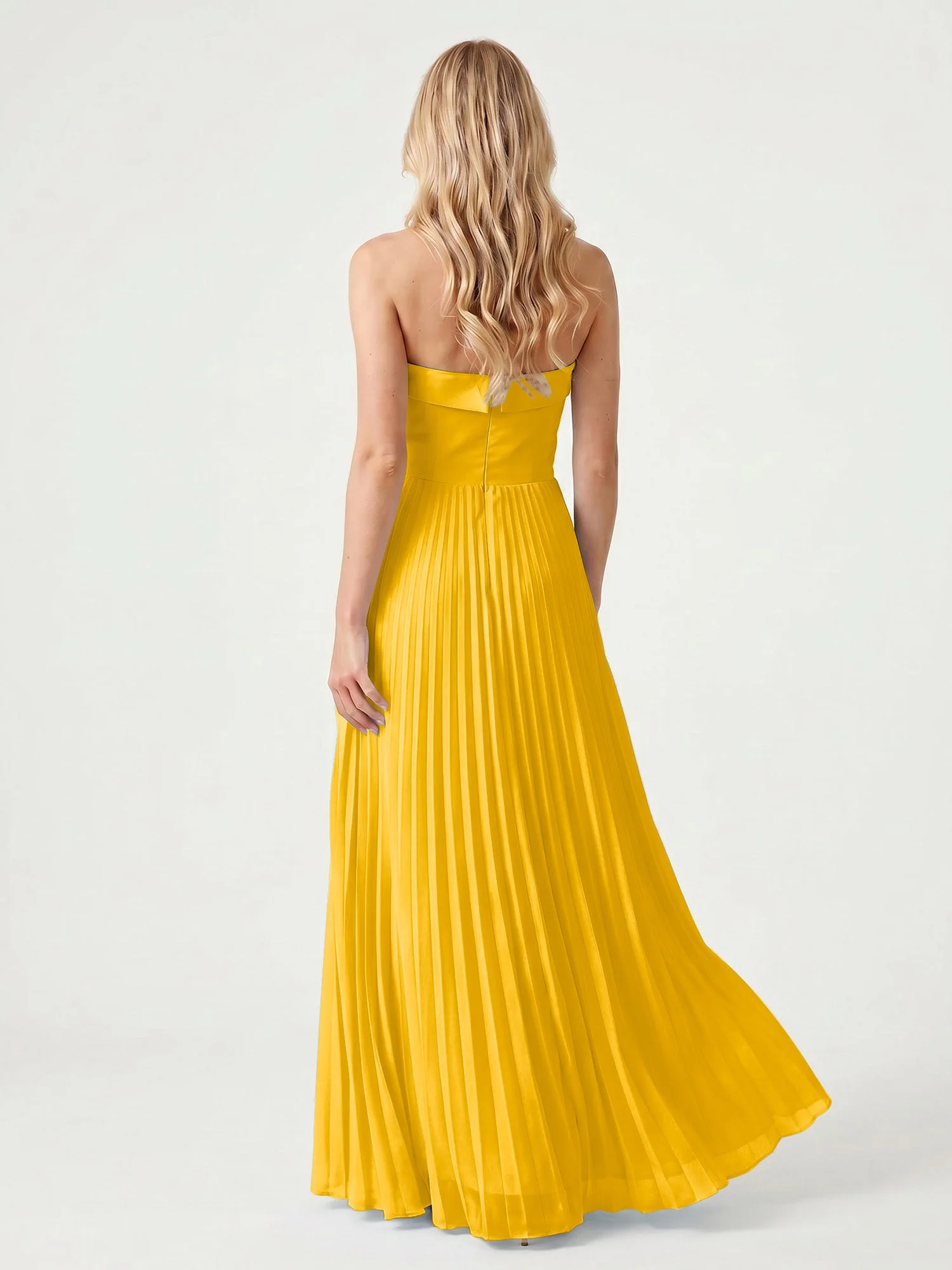 Trägerloses Chiffon Maxikleid mit Plissiertem Rock in A-Linie Ringelblume - Image 2